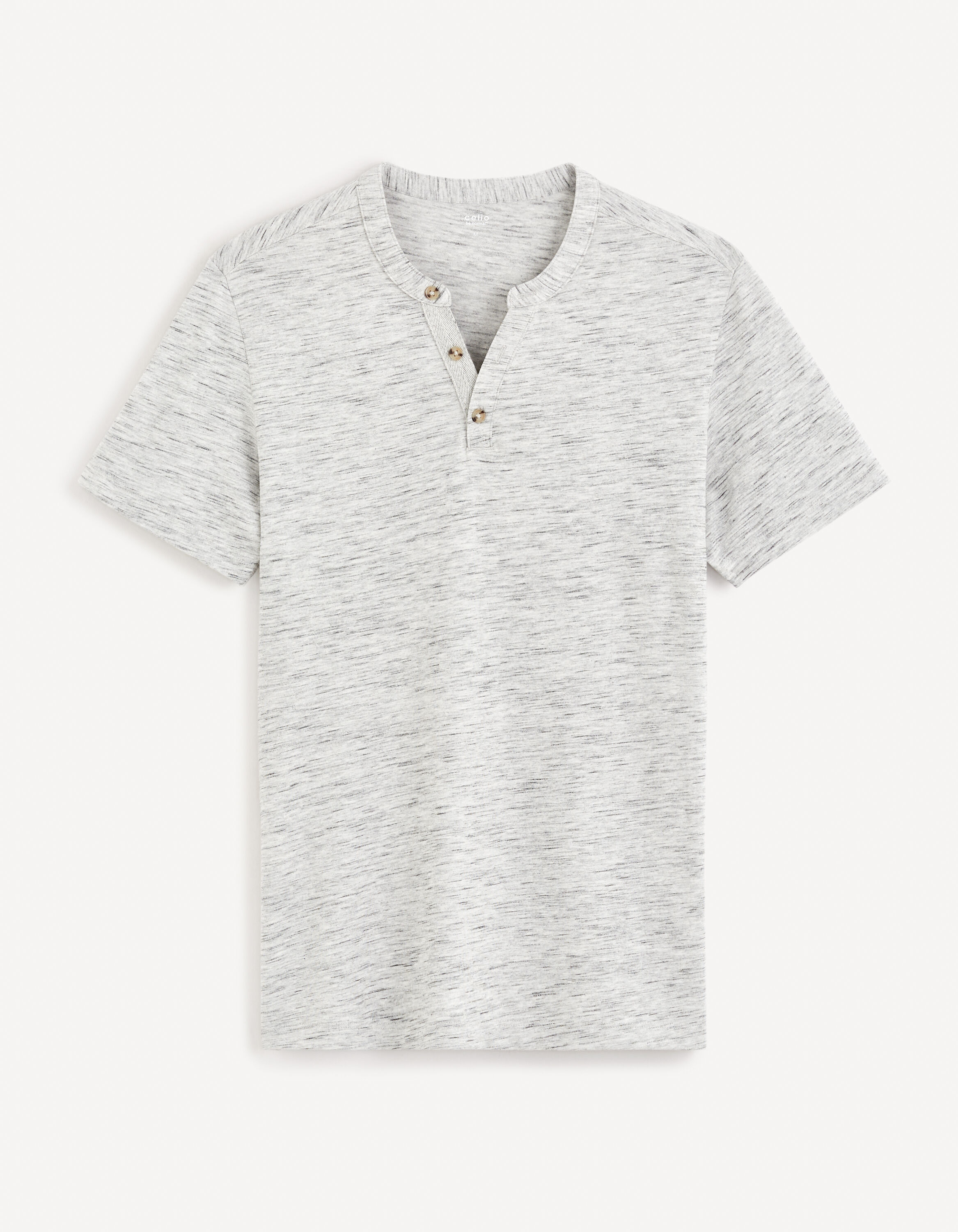 T-shirt col henley coton m&eacute;lang&eacute; -gris
