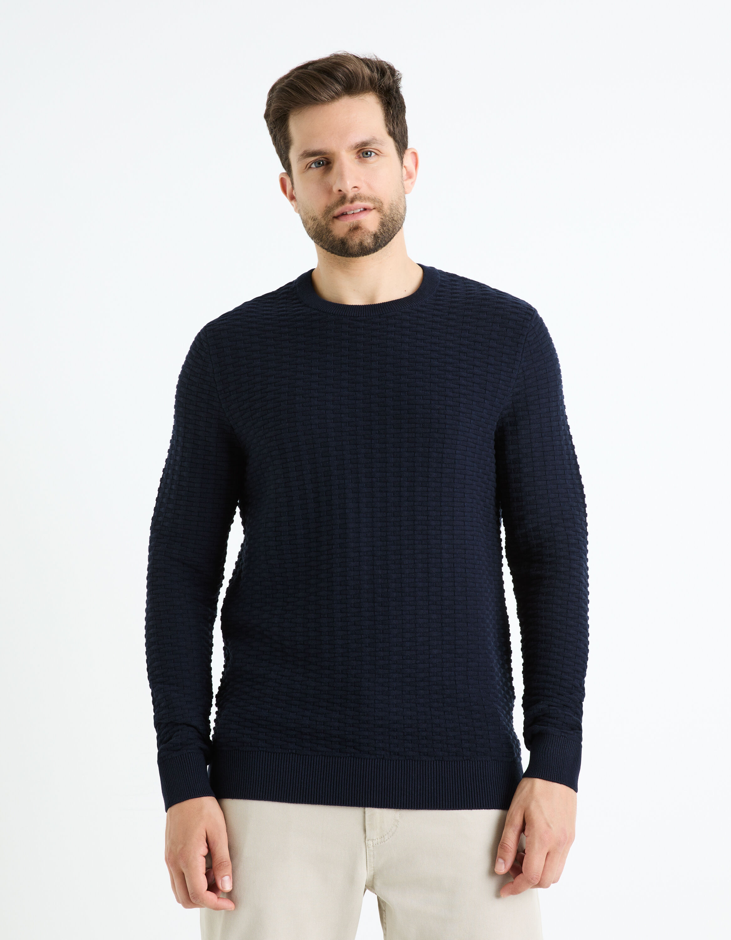 Pull col rond 100% coton - marine