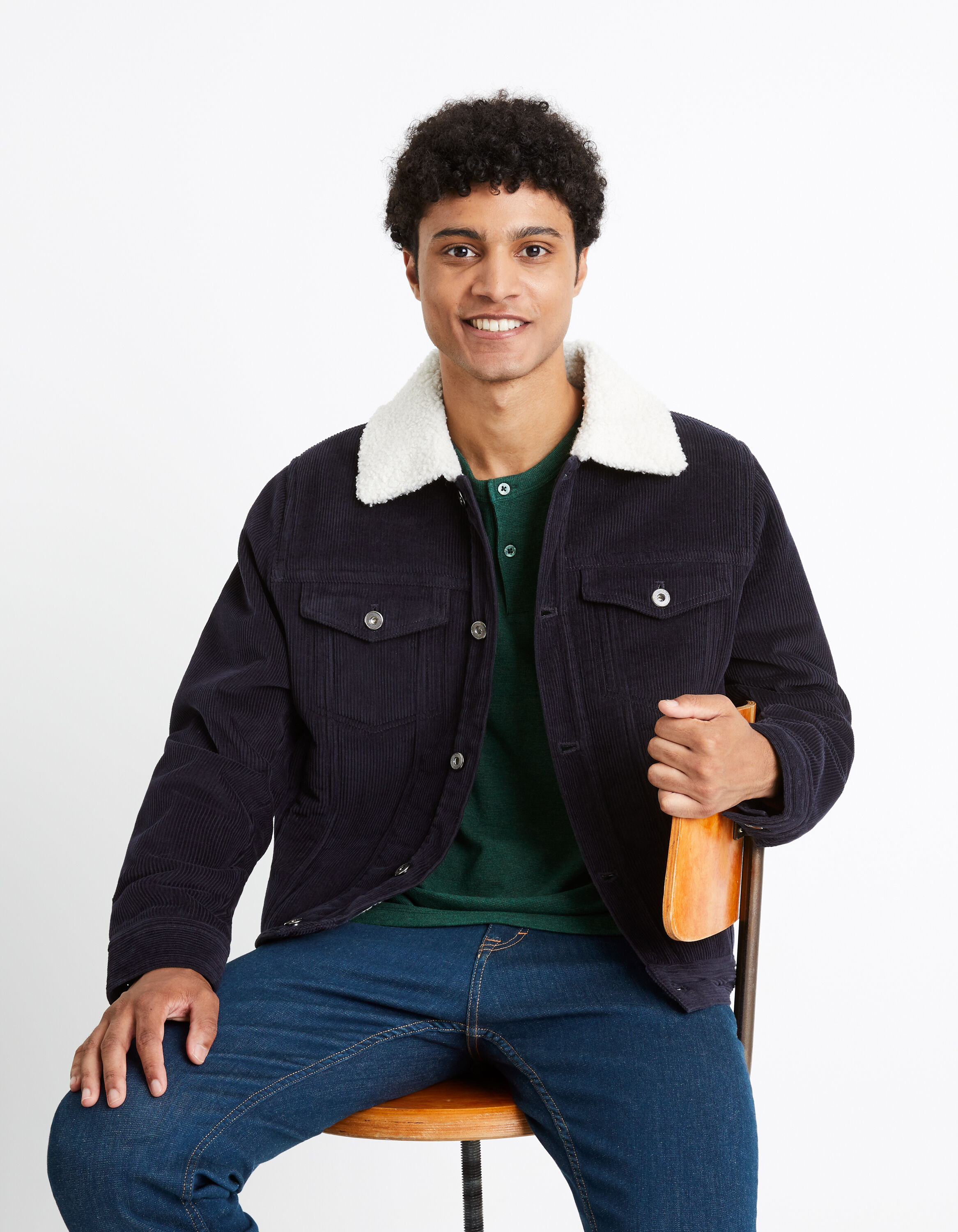 Blouson velours doubl&eacute; sherpa - marine