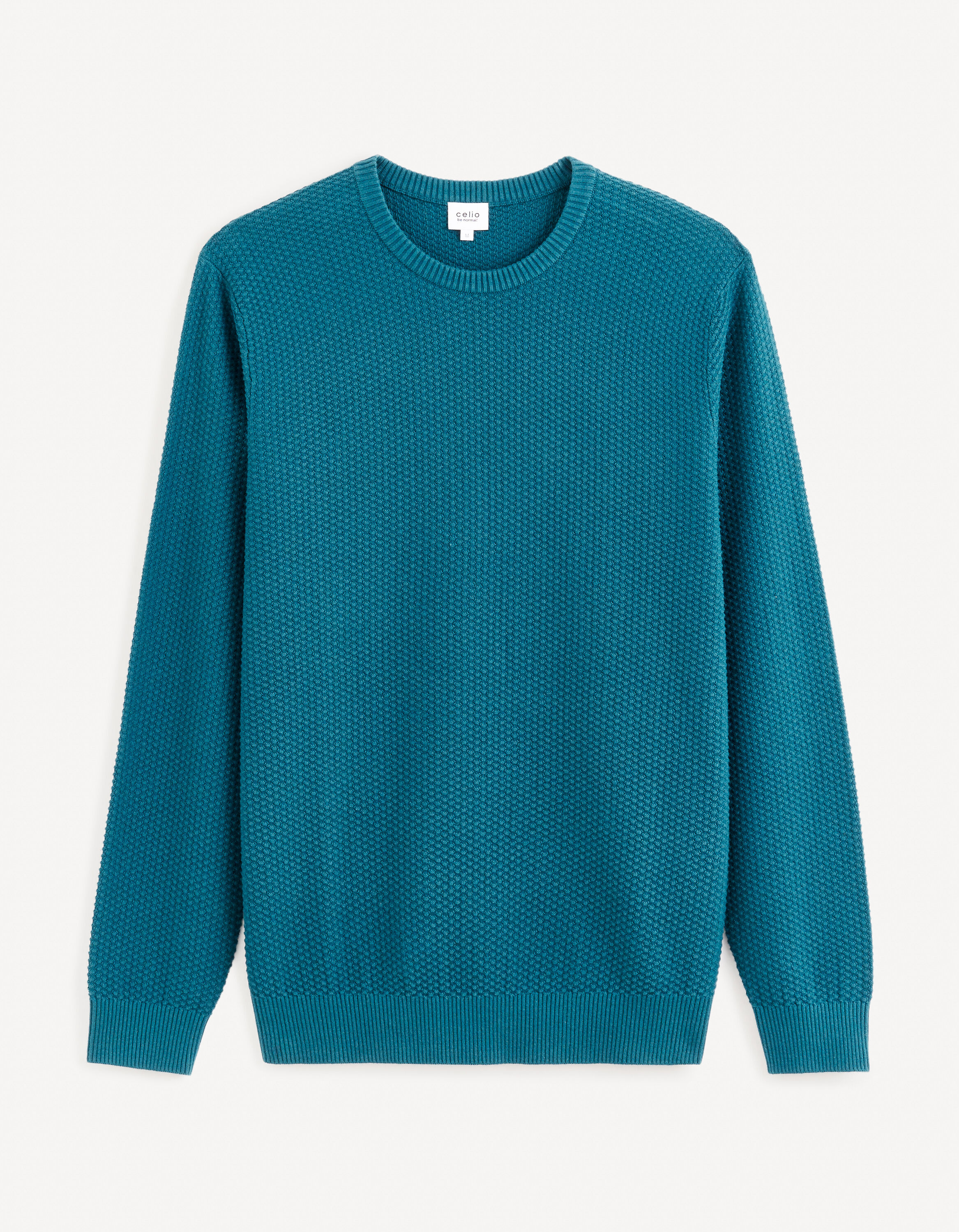 Pull col rond 100% coton - bleu