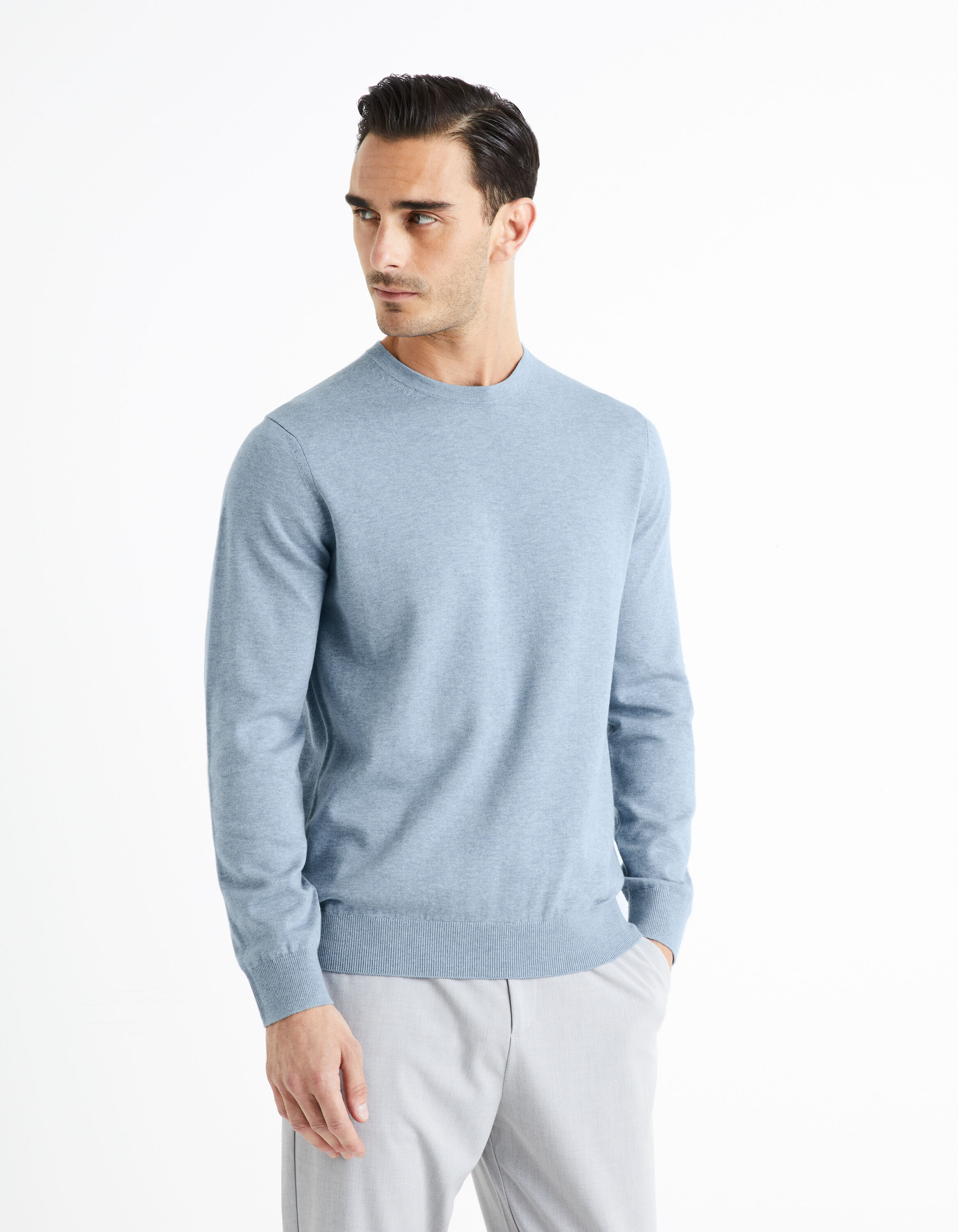 Pull col rond 100% coton - bleu