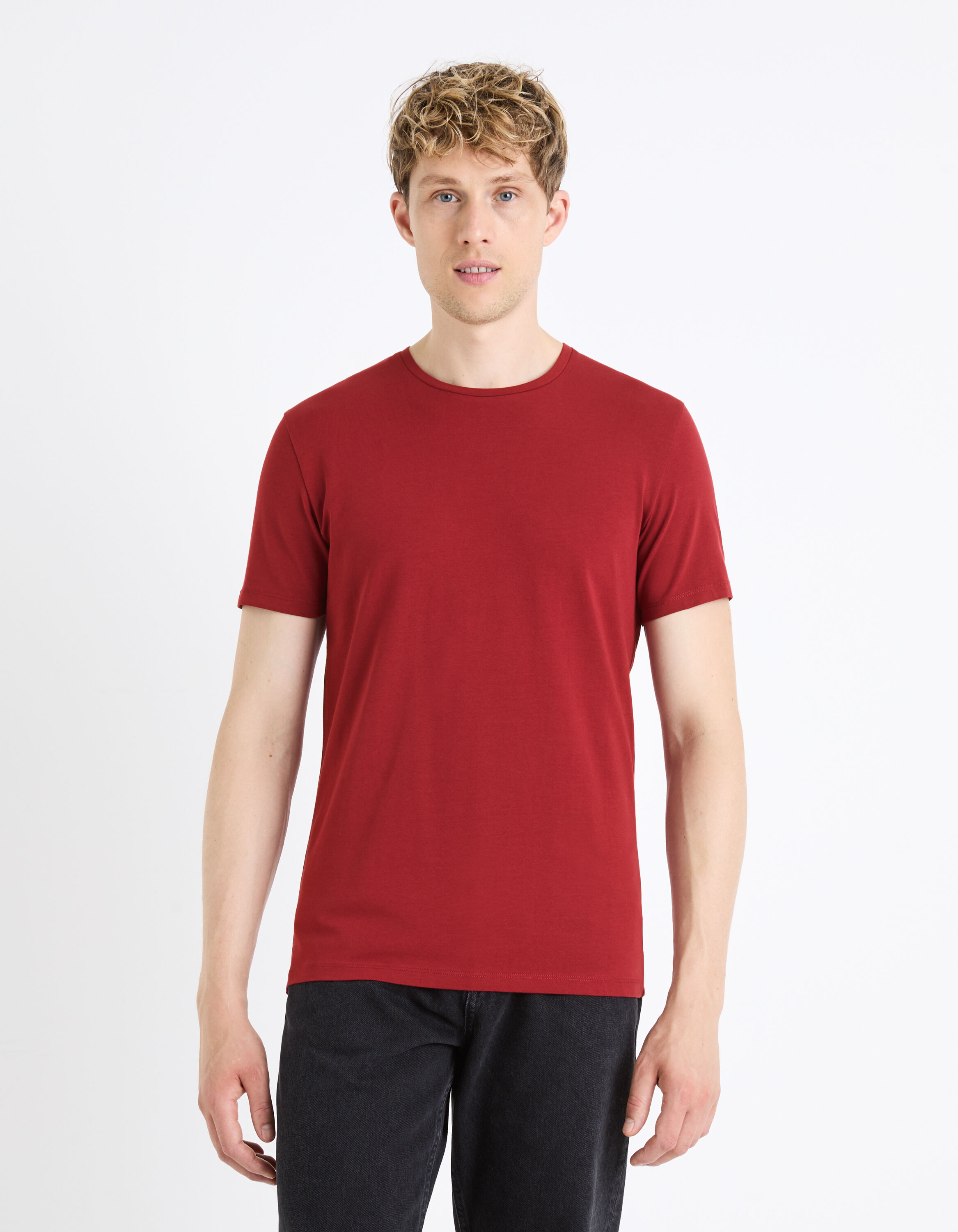 T-shirt col rond coton stretch - bordeaux