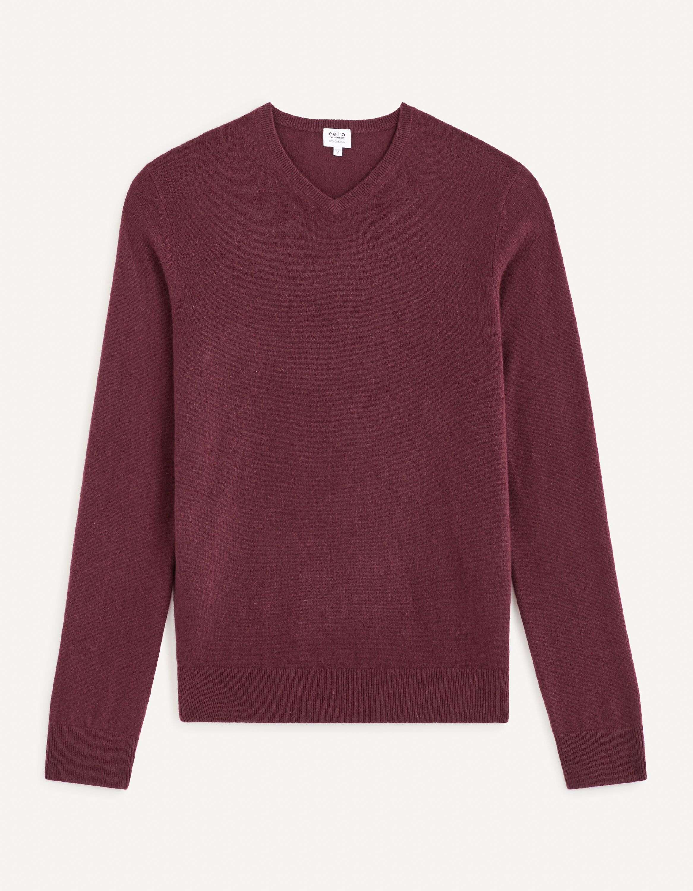 Pull col v 100% cachemire - bordeaux