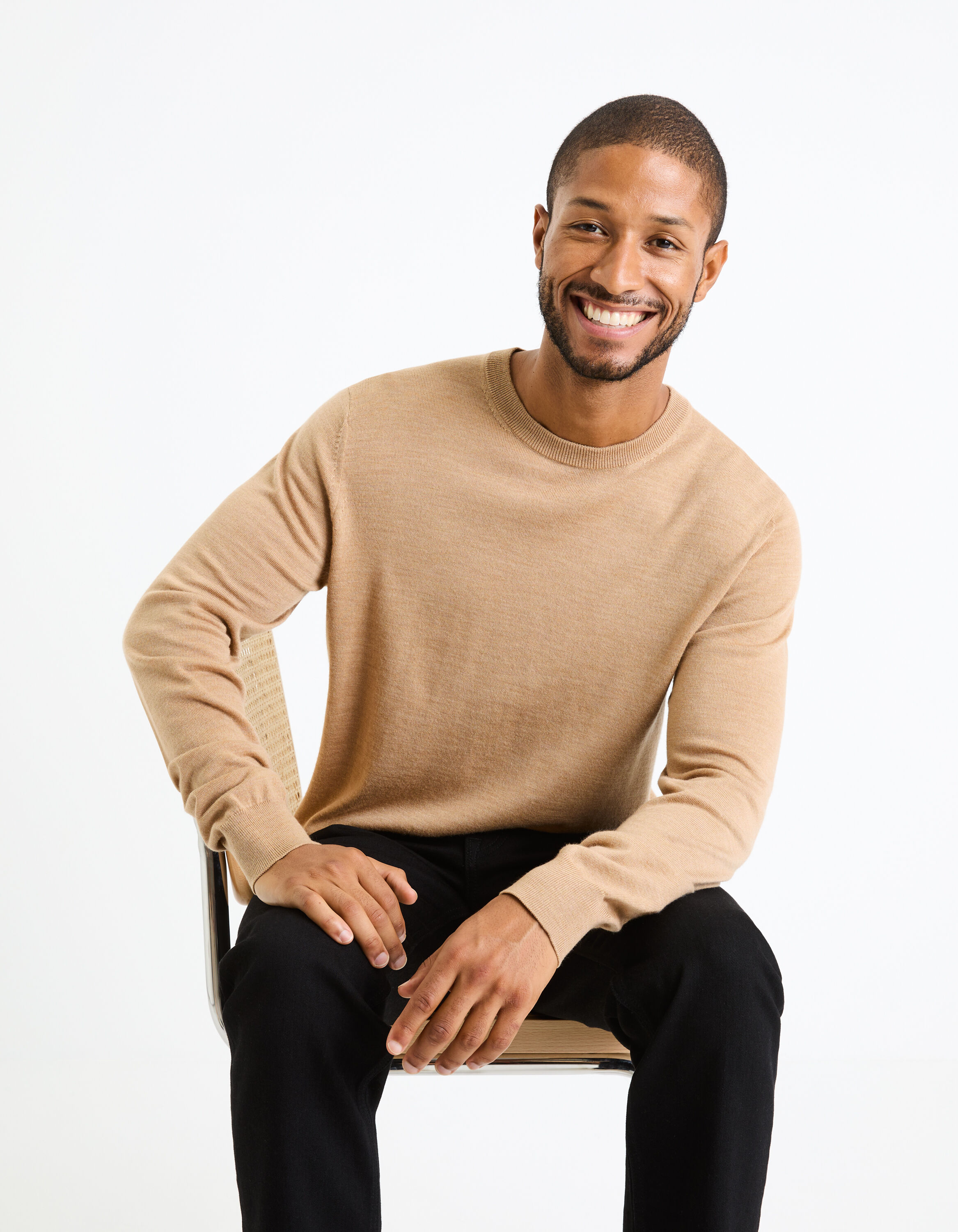 Pull col rond 100% laine m&eacute;rinos - beige