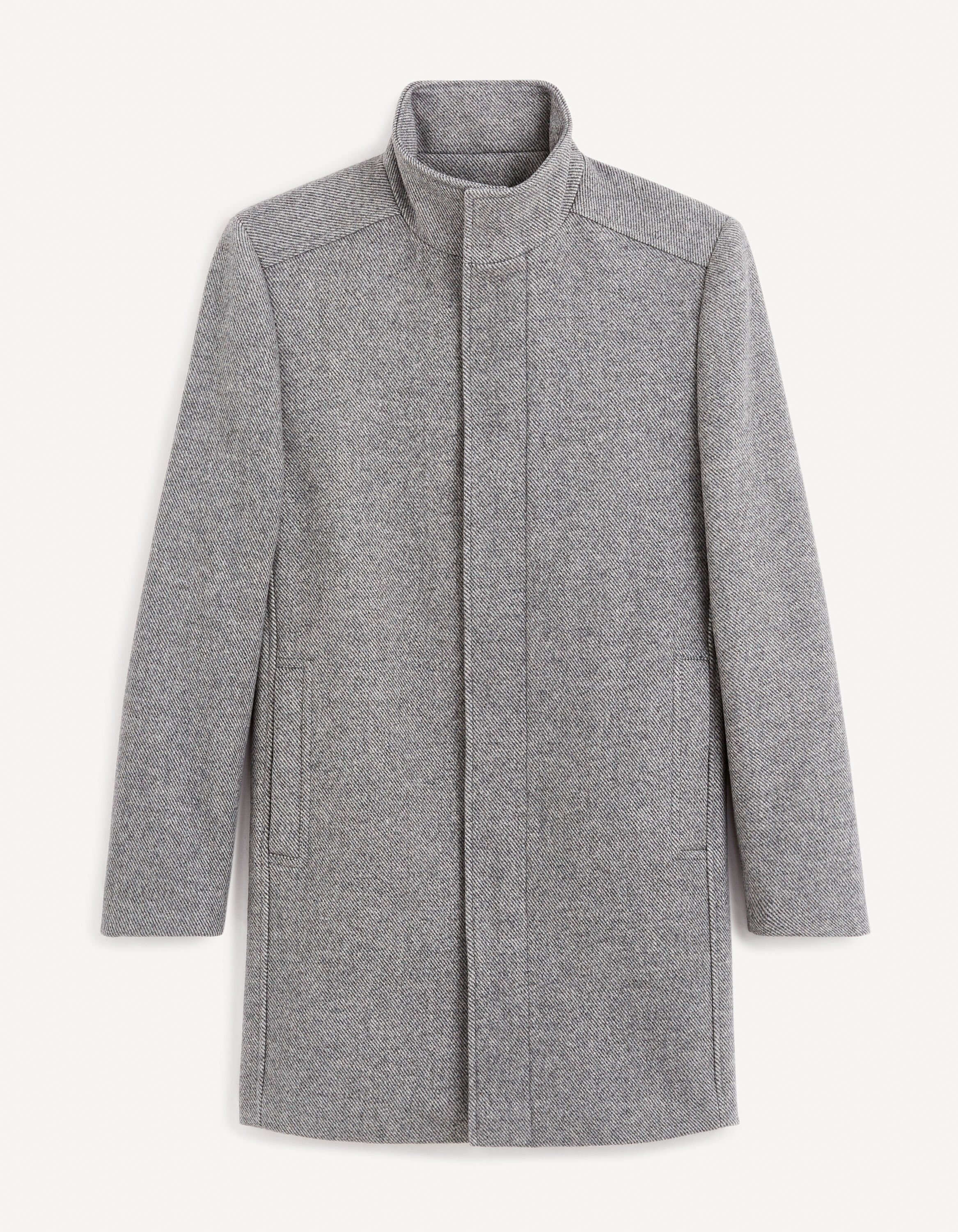 Manteau col officier laine m&eacute;lang&eacute; - gris