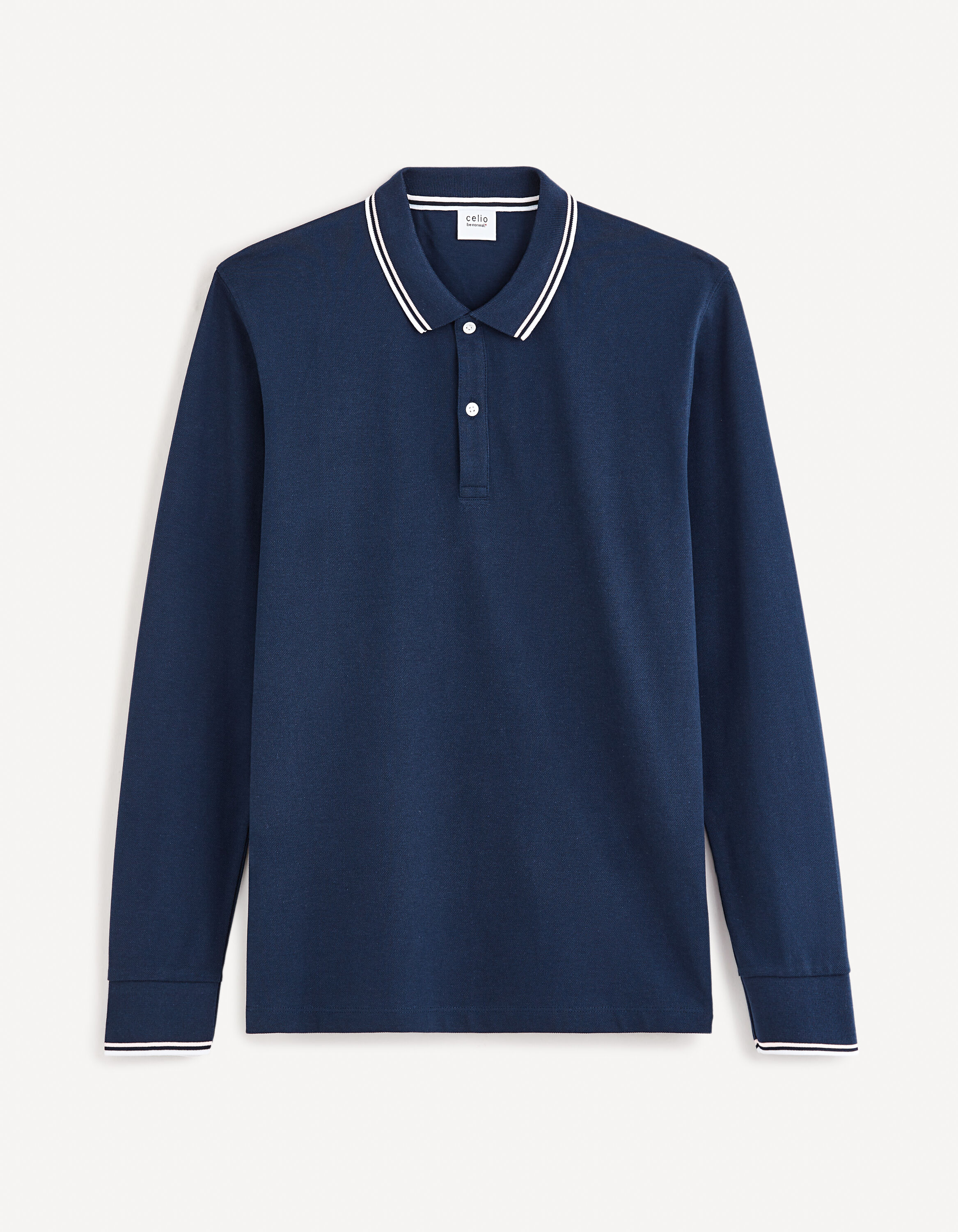 Polo piqu&eacute; manches longues - marine