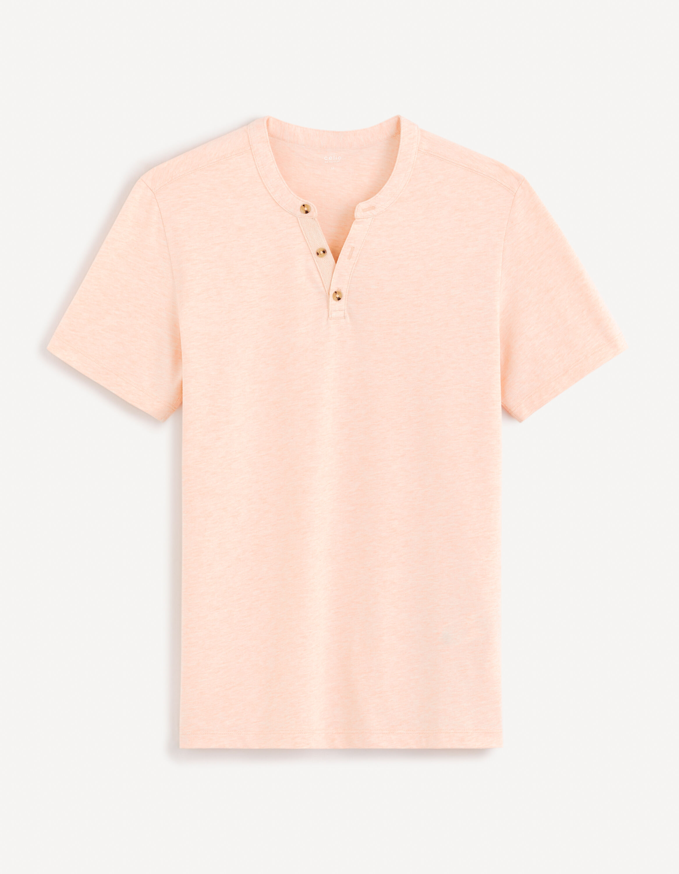 T-shirt col henley coton m&eacute;lang&eacute; -orange