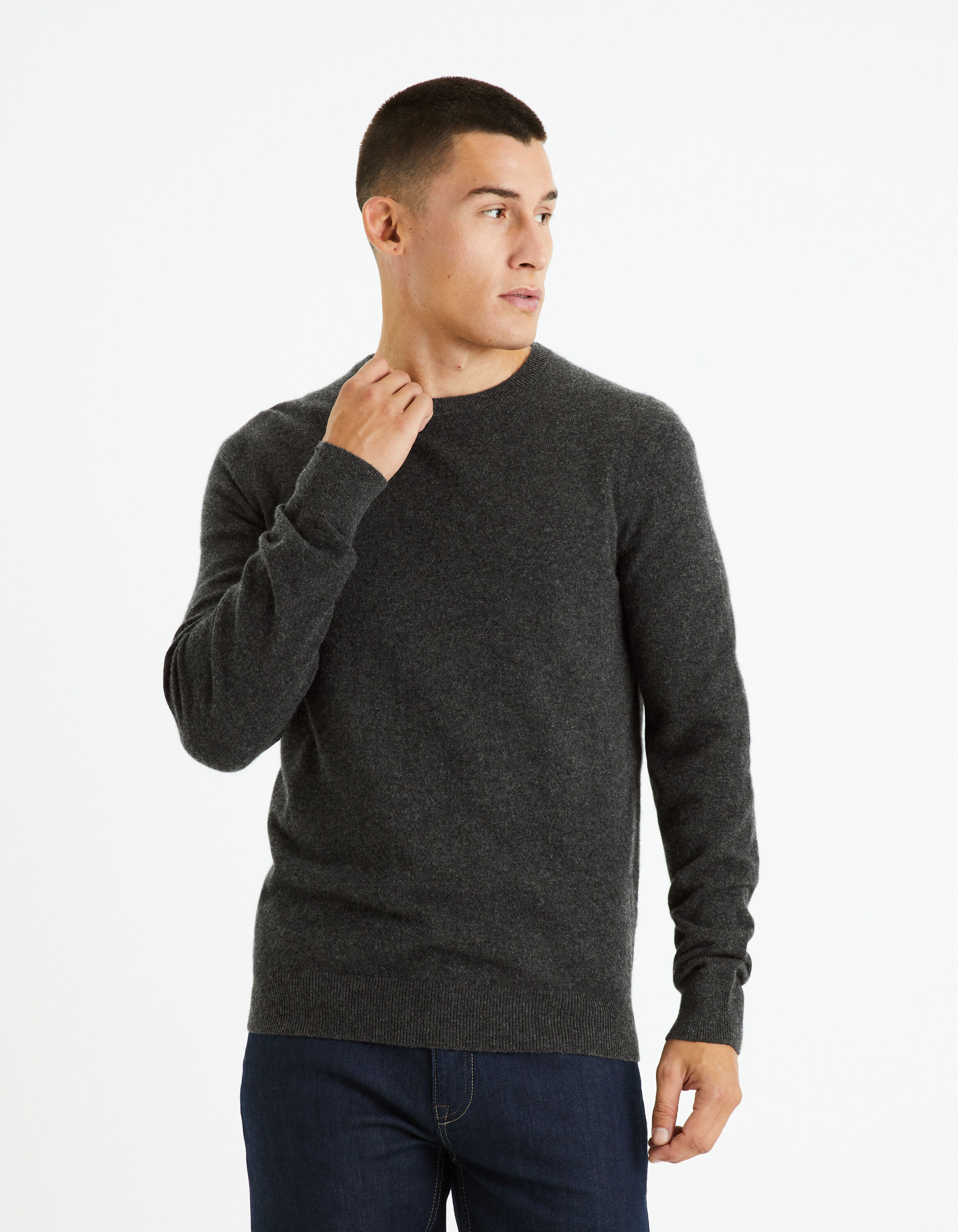 Pull col rond 100% cachemire - anthracite