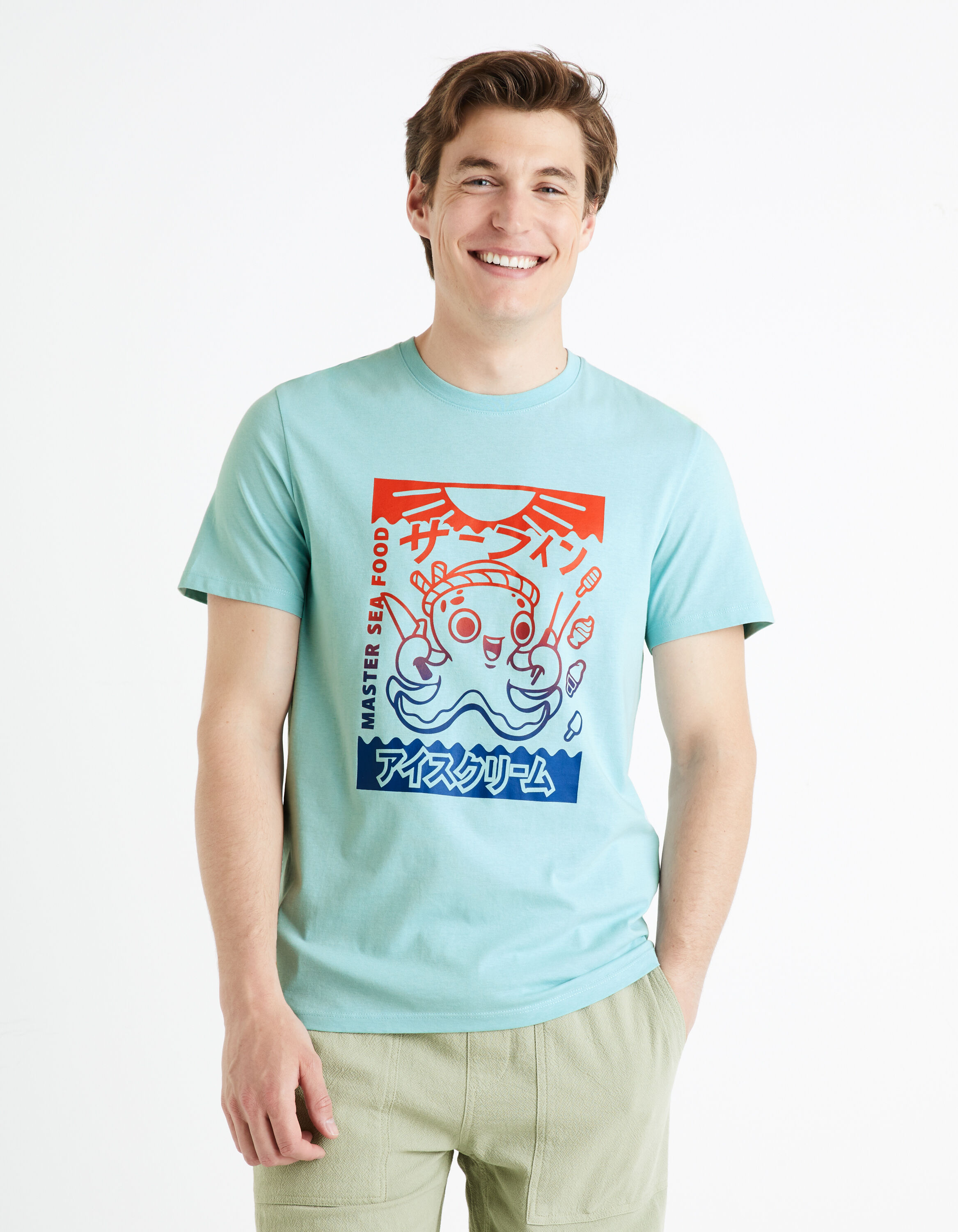 T-shirt col rond 100% coton - bleu clair