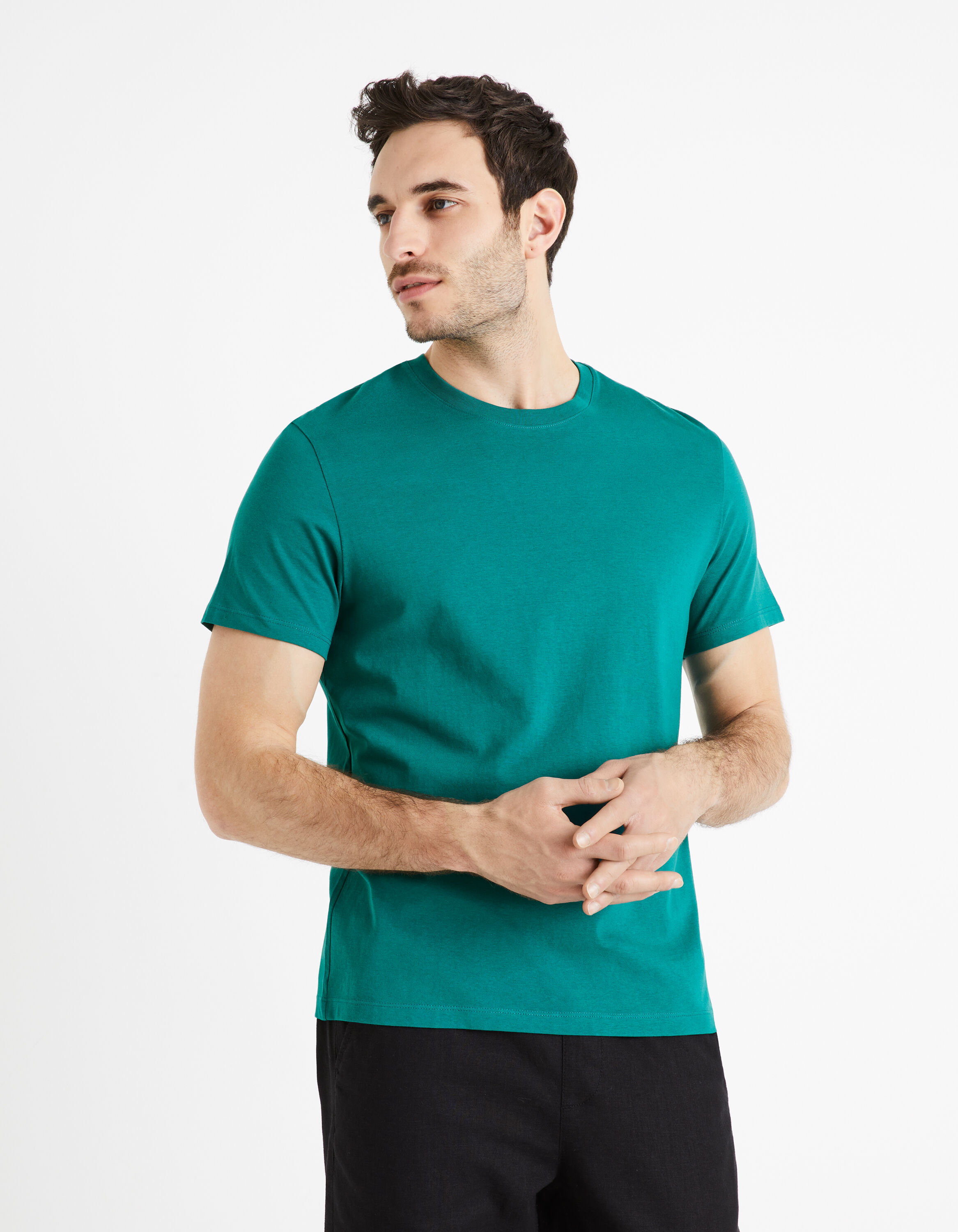 T-shirt col rond 100% coton - p&eacute;trole