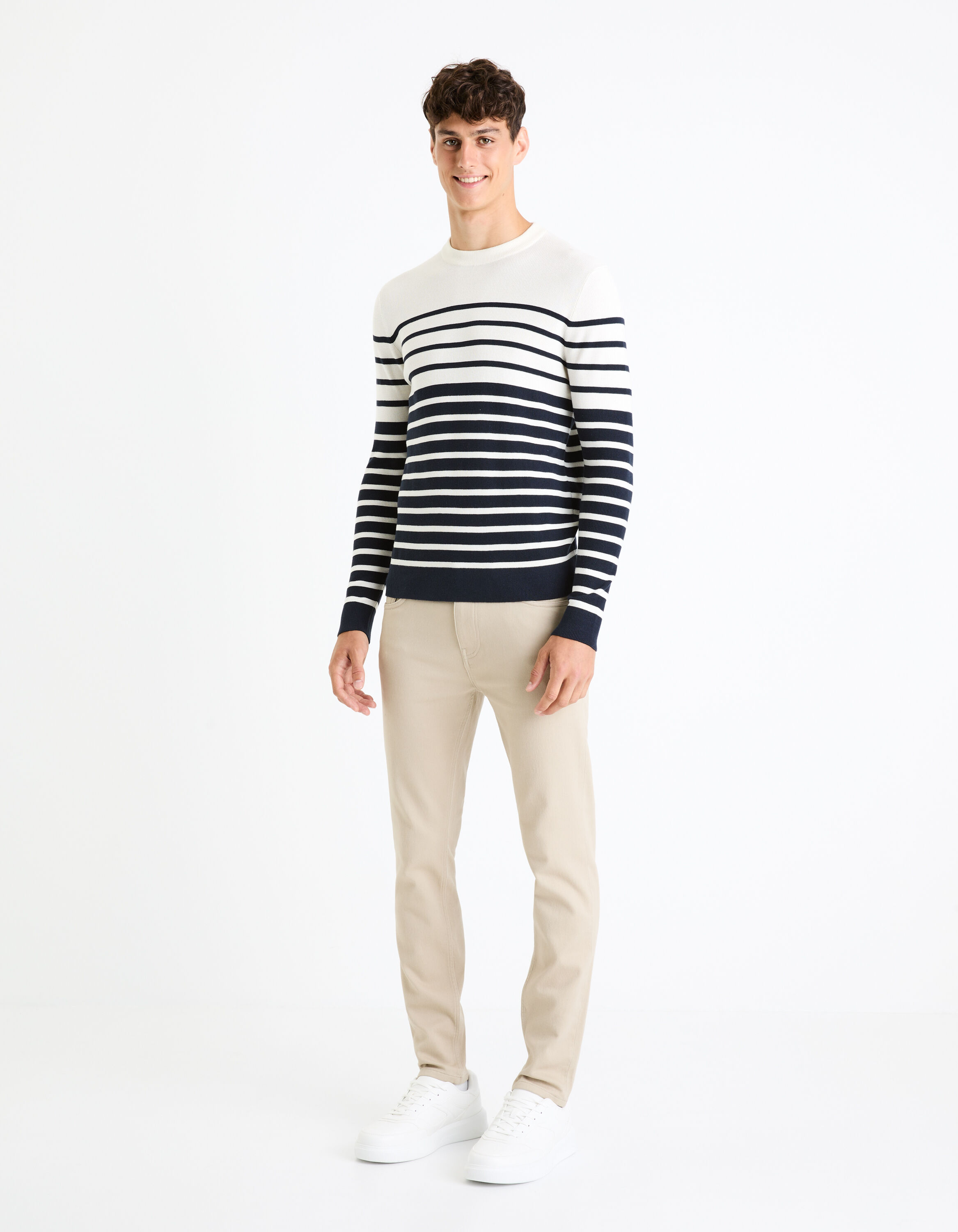 Pull col rond 100% coton - blanc