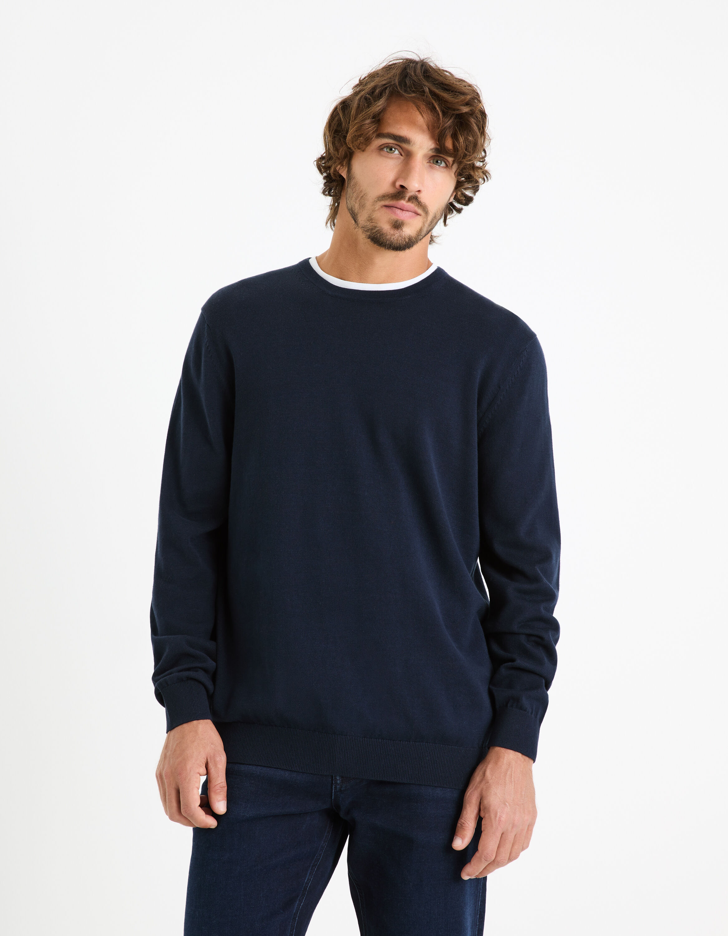 Pull col rond 100% coton - marine