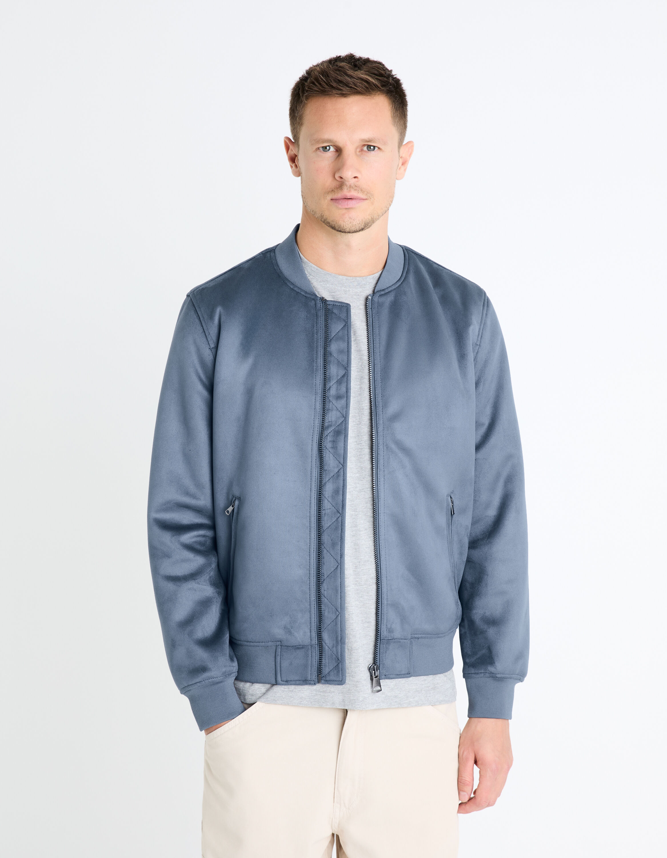 Bomber faux daim - bleu