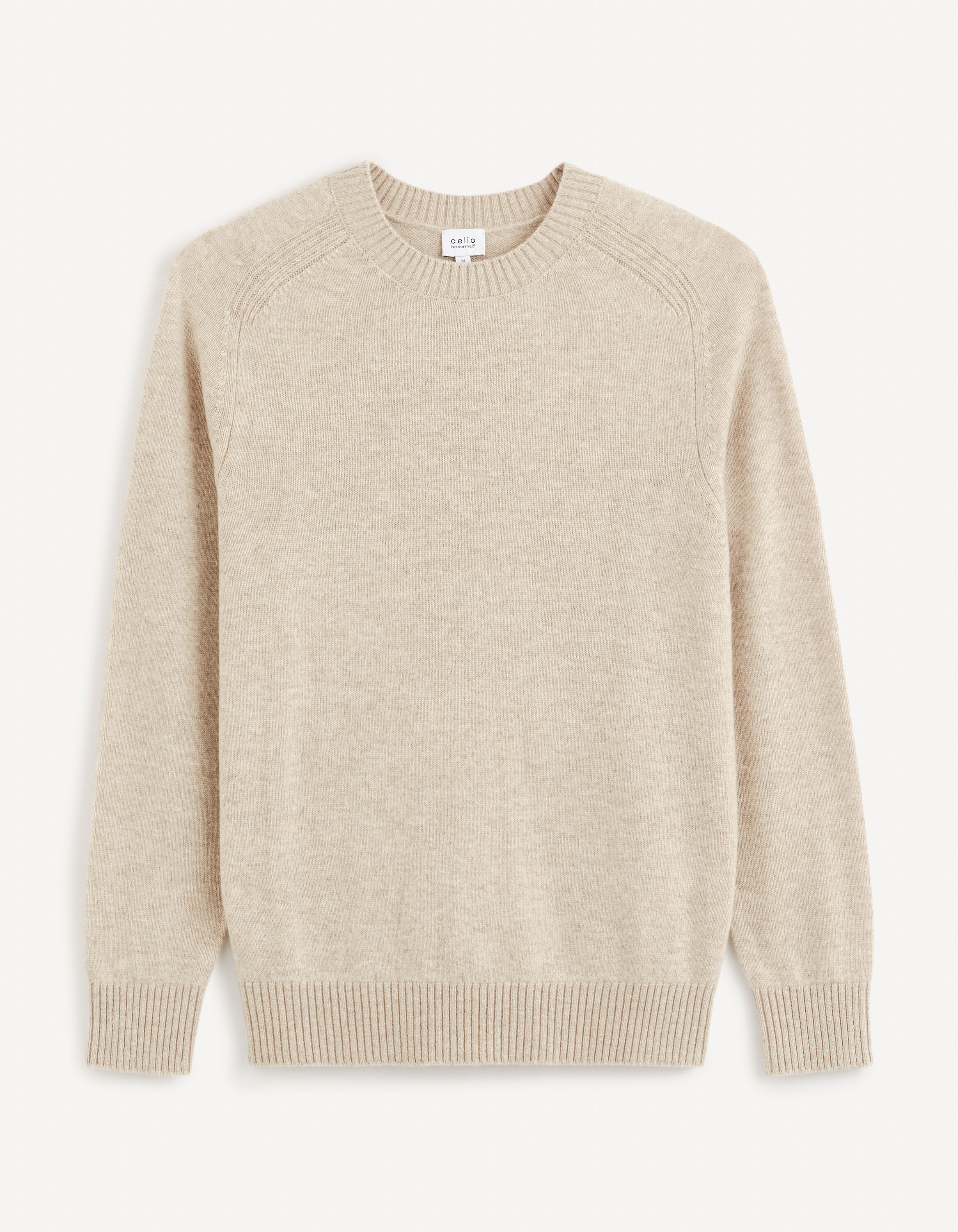 Pull col rond 100% laine - beige