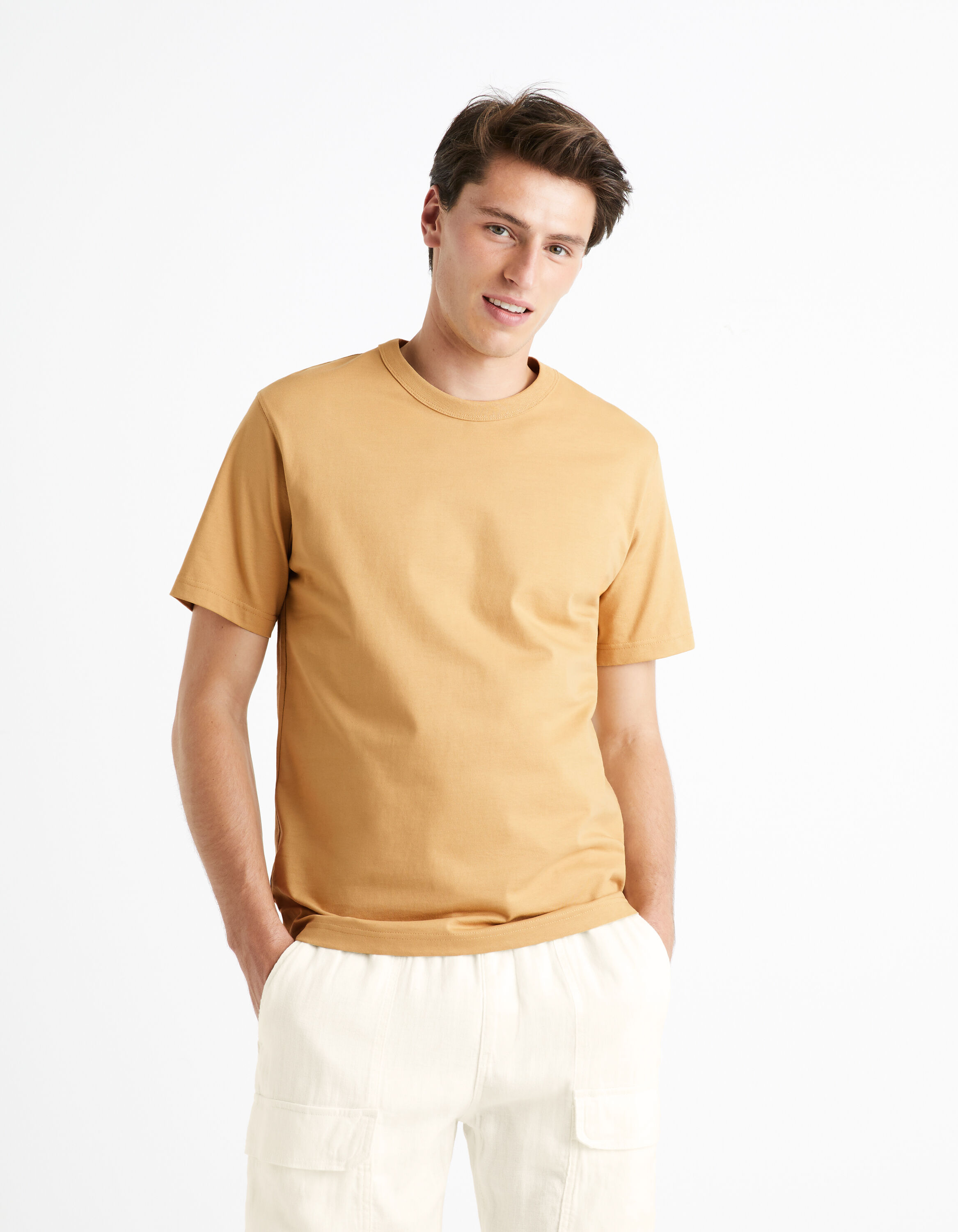T-shirt boxy 100% coton - camel