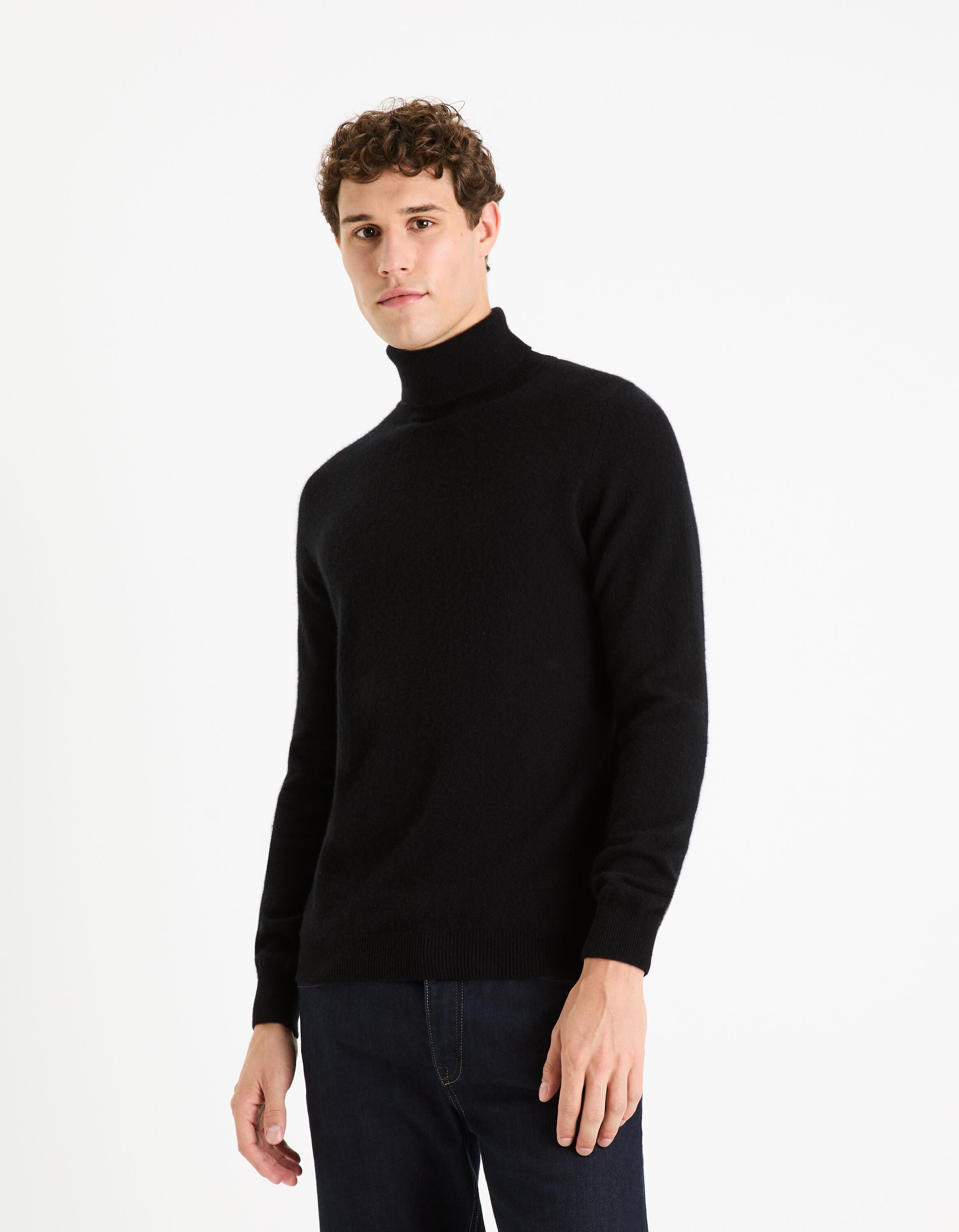 Pull col roul&eacute; 100% cachemire - noir