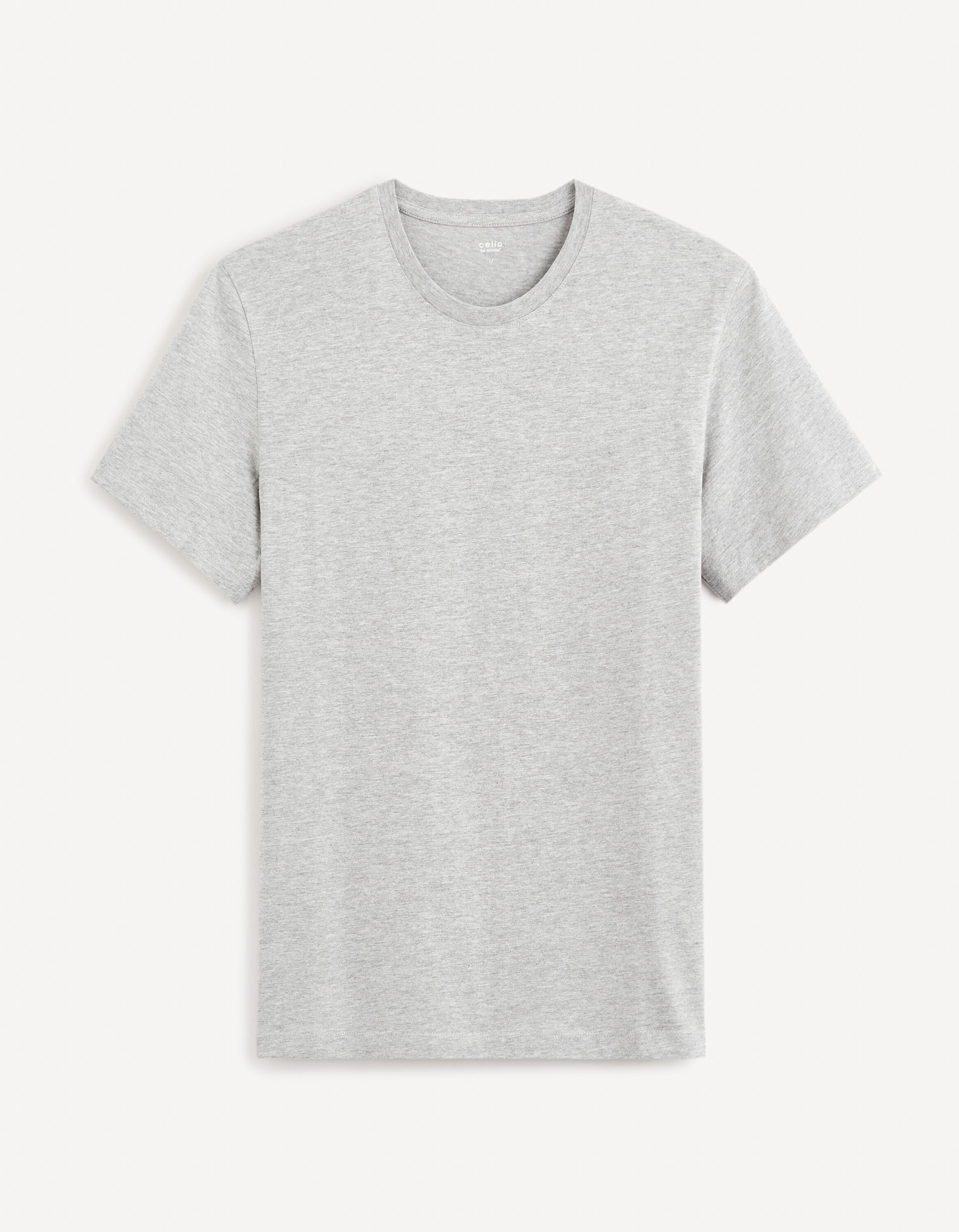 T-shirt col rond en coton m&eacute;lang&eacute; - gris chin&eacute;