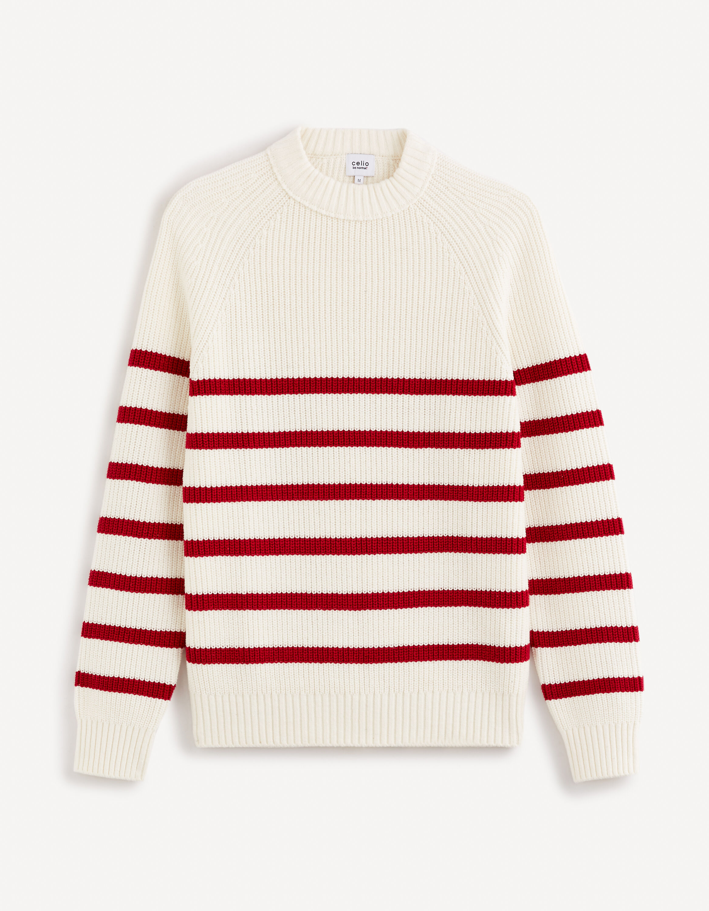 Pull col rond coton m&eacute;lang&eacute; - beige