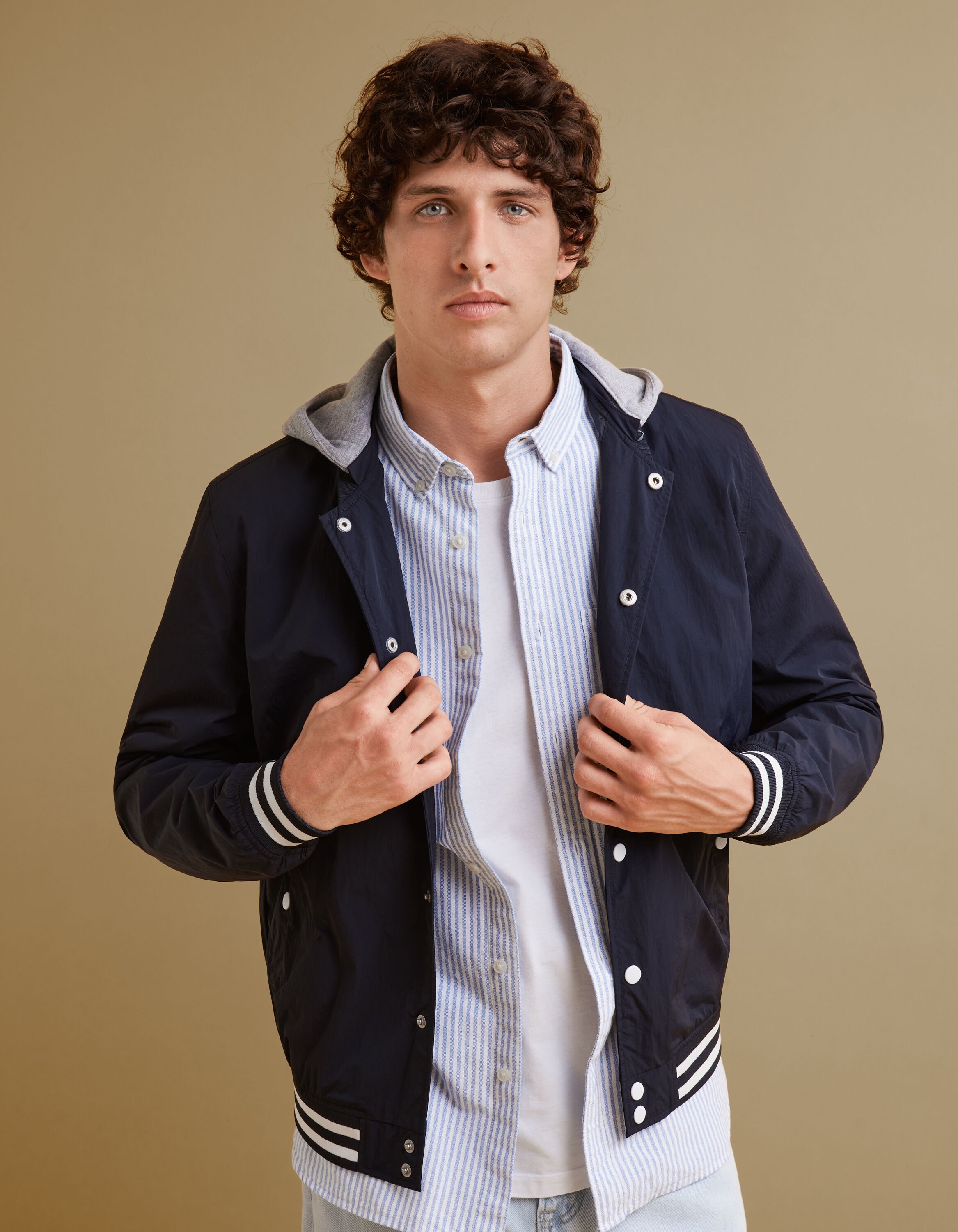 Blouson teddy &agrave; capuche - marine