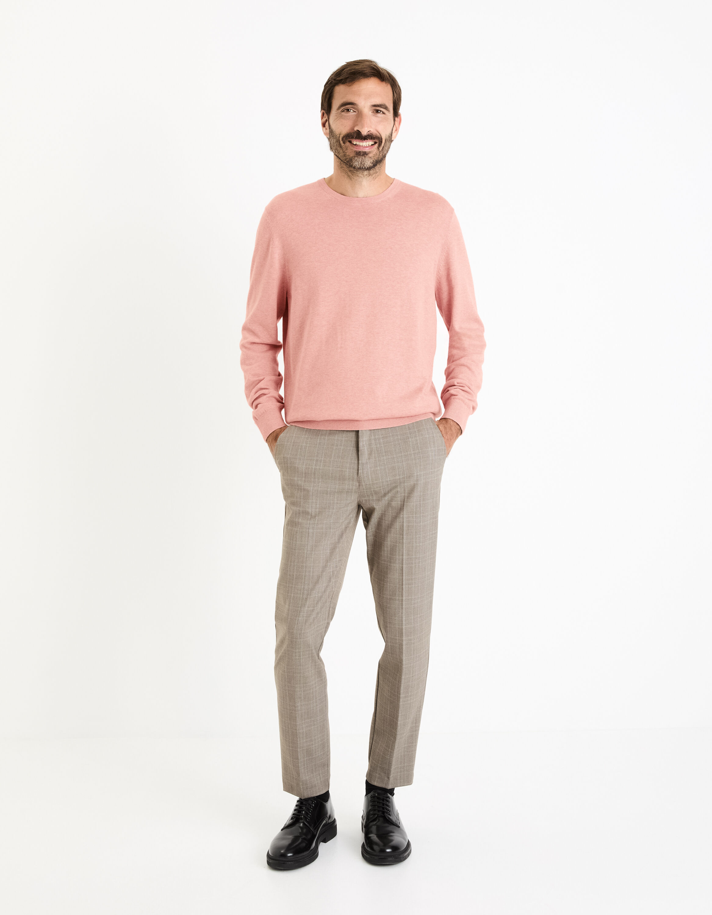 Pantalon 24h &agrave; carreaux - marron