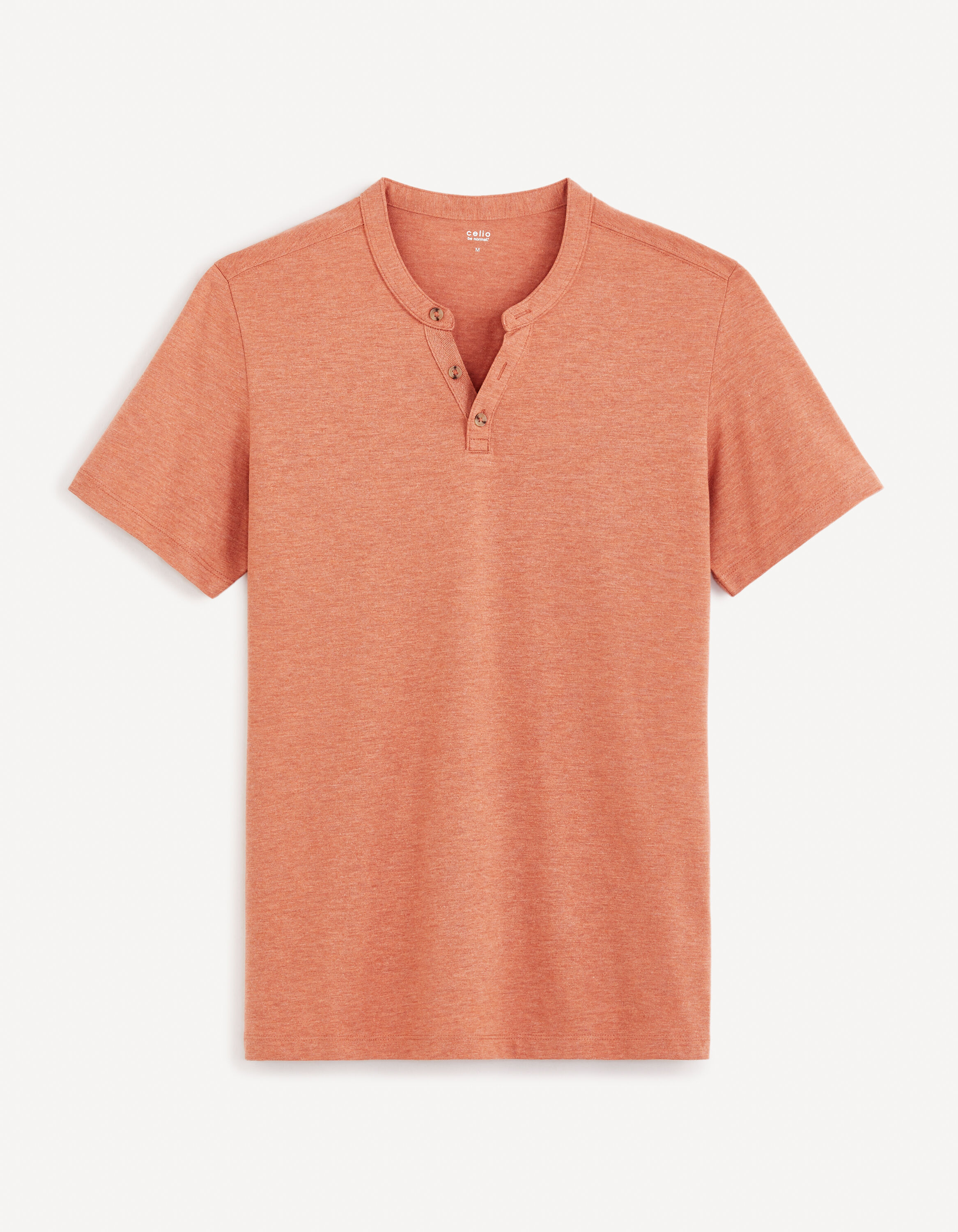 T-shirt col henley coton m&eacute;lang&eacute; -rouge