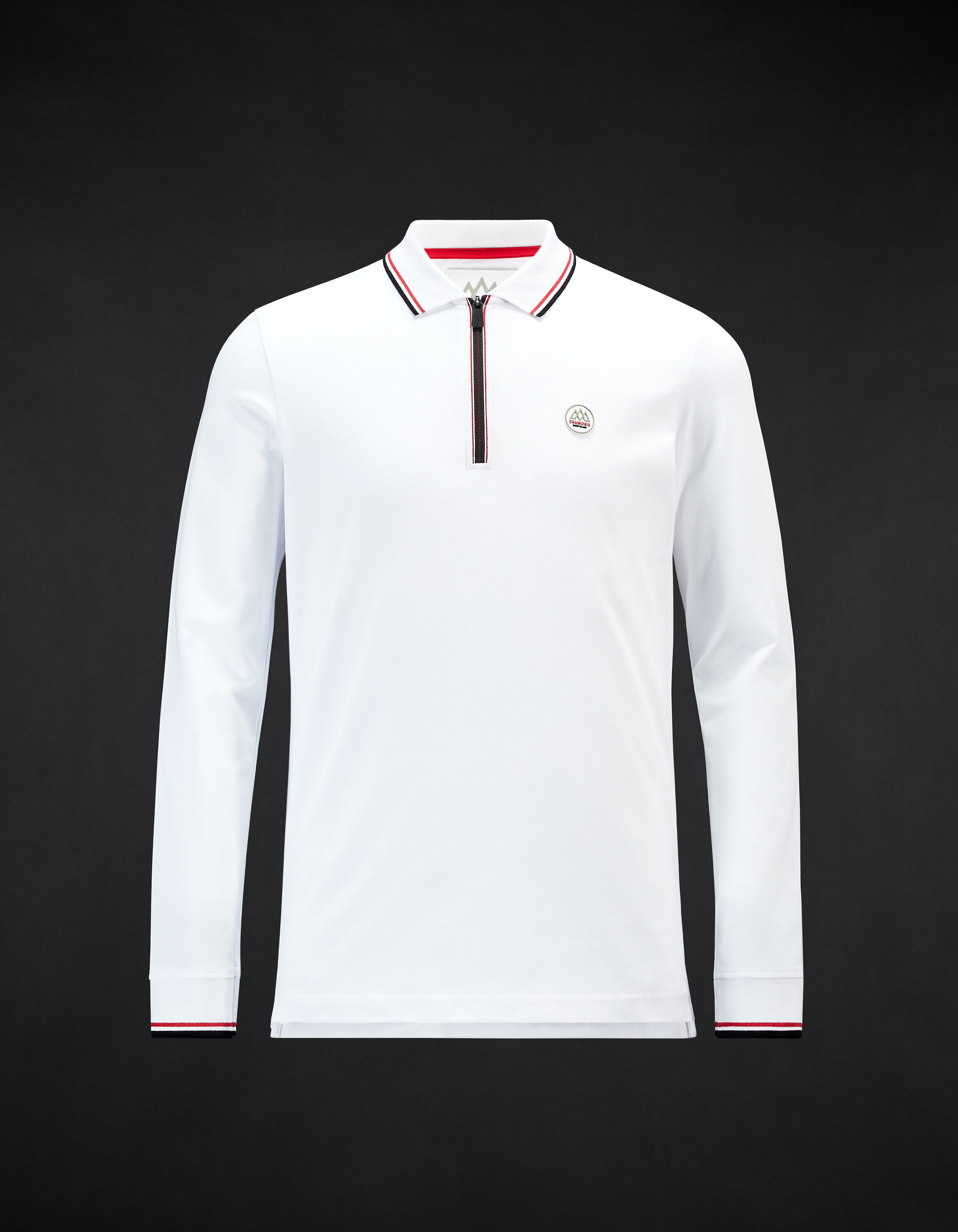 Chamonix-Mont-Blanc - Polo zipp&eacute; manches longues blanc