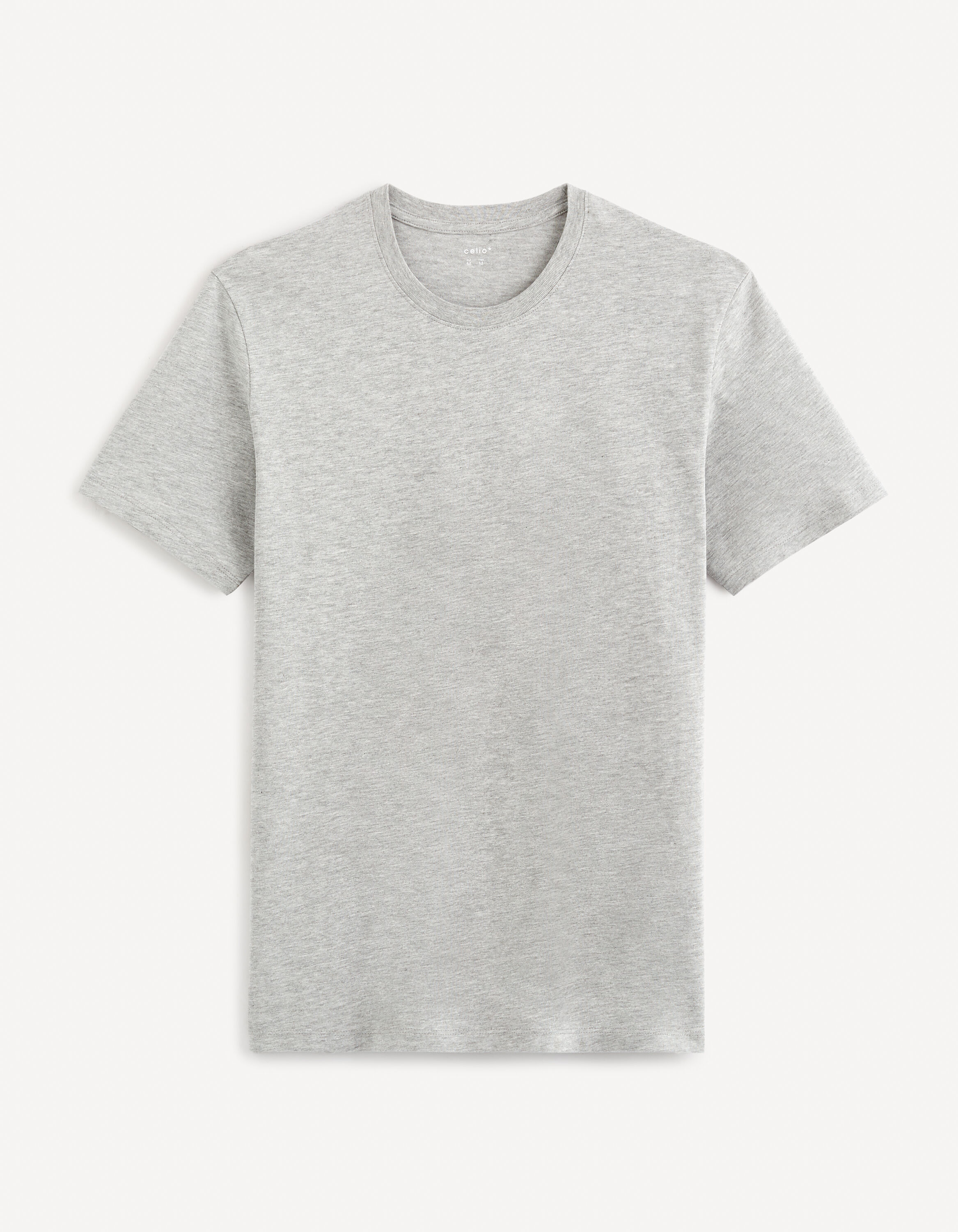 T-shirt col rond en coton m&eacute;lang&eacute; - gris chin&eacute;