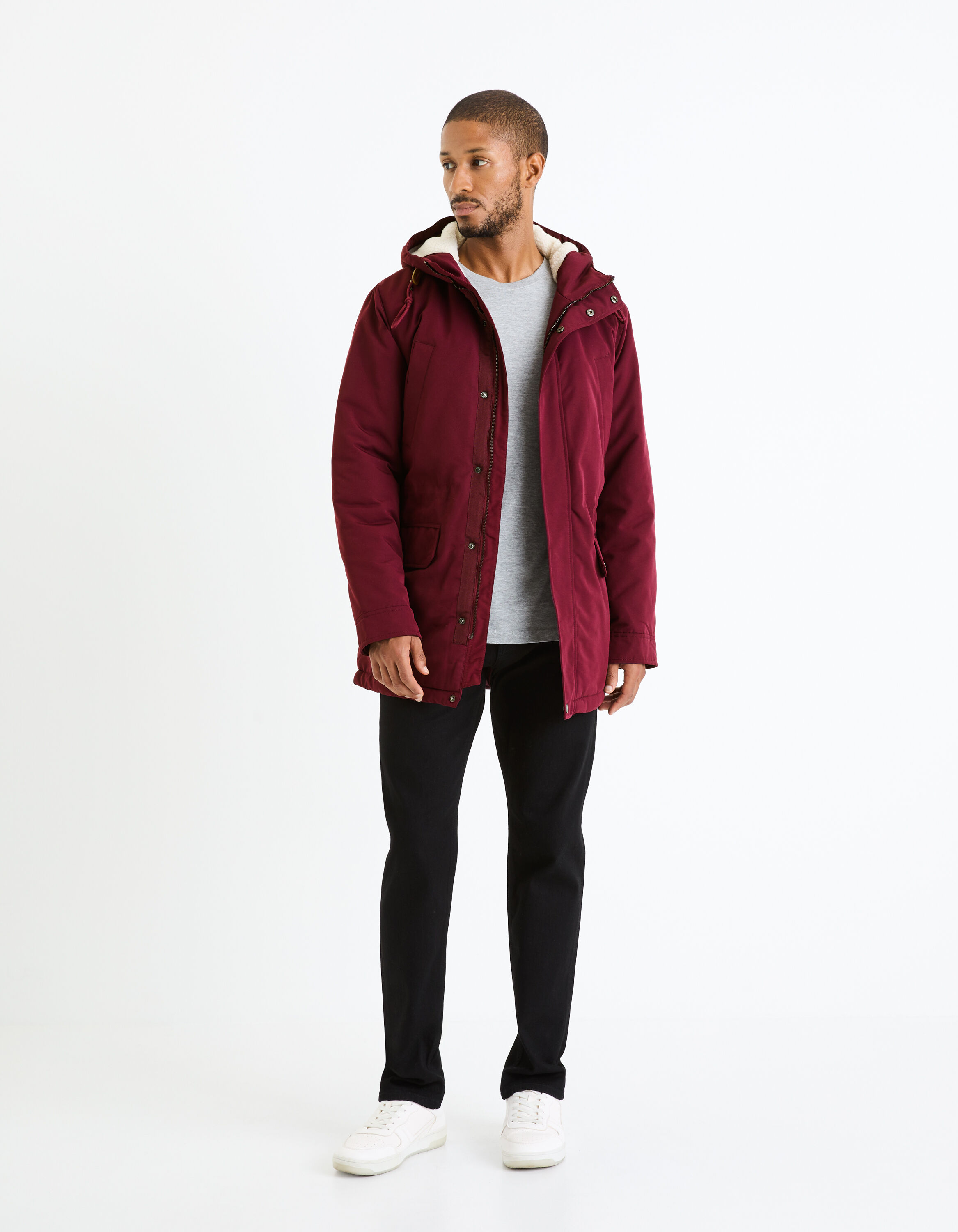 Parka &agrave; capuche doubl&eacute; sherpa - bordeaux