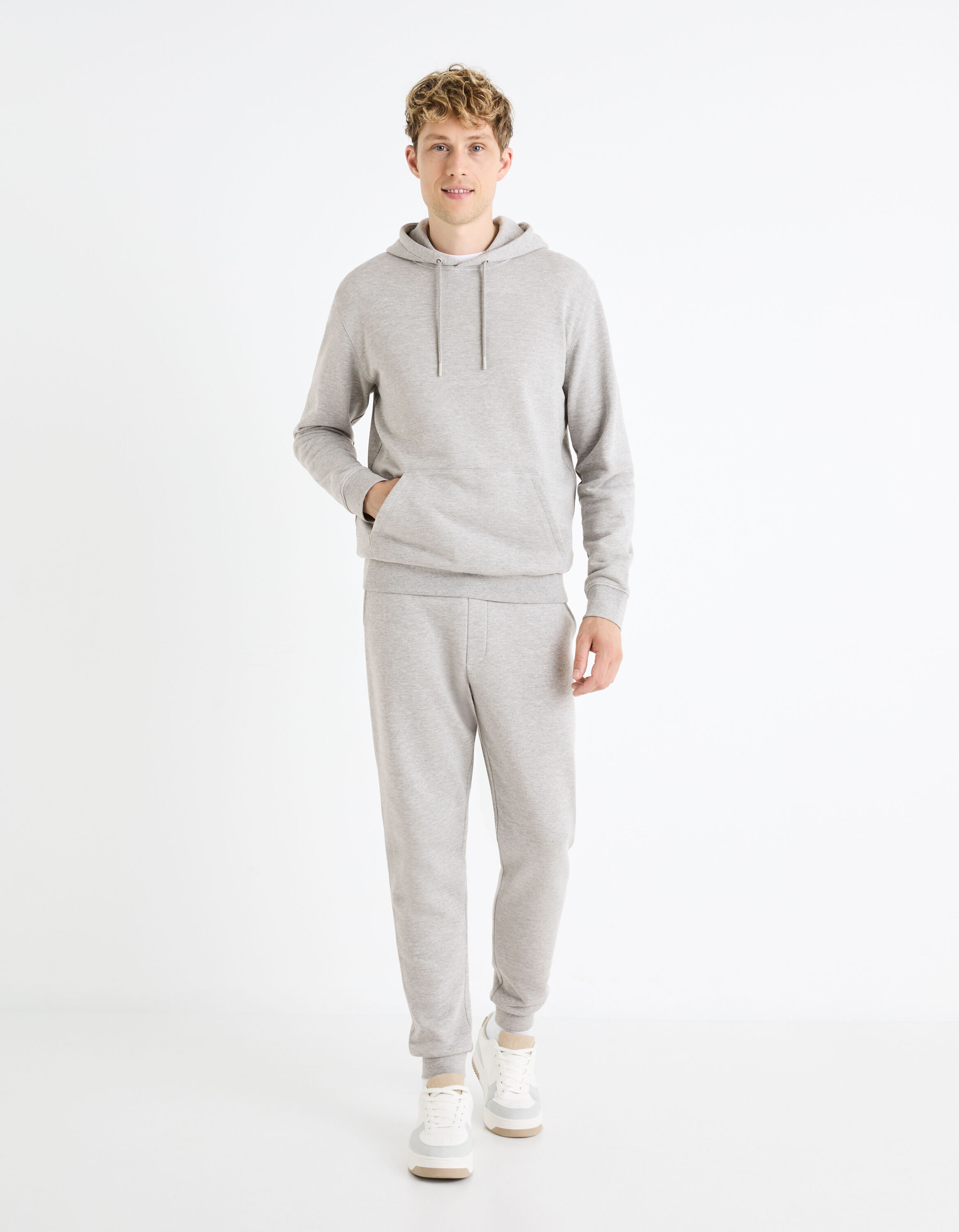 Pantalon de jogging en coton m&eacute;lang&eacute; - gris