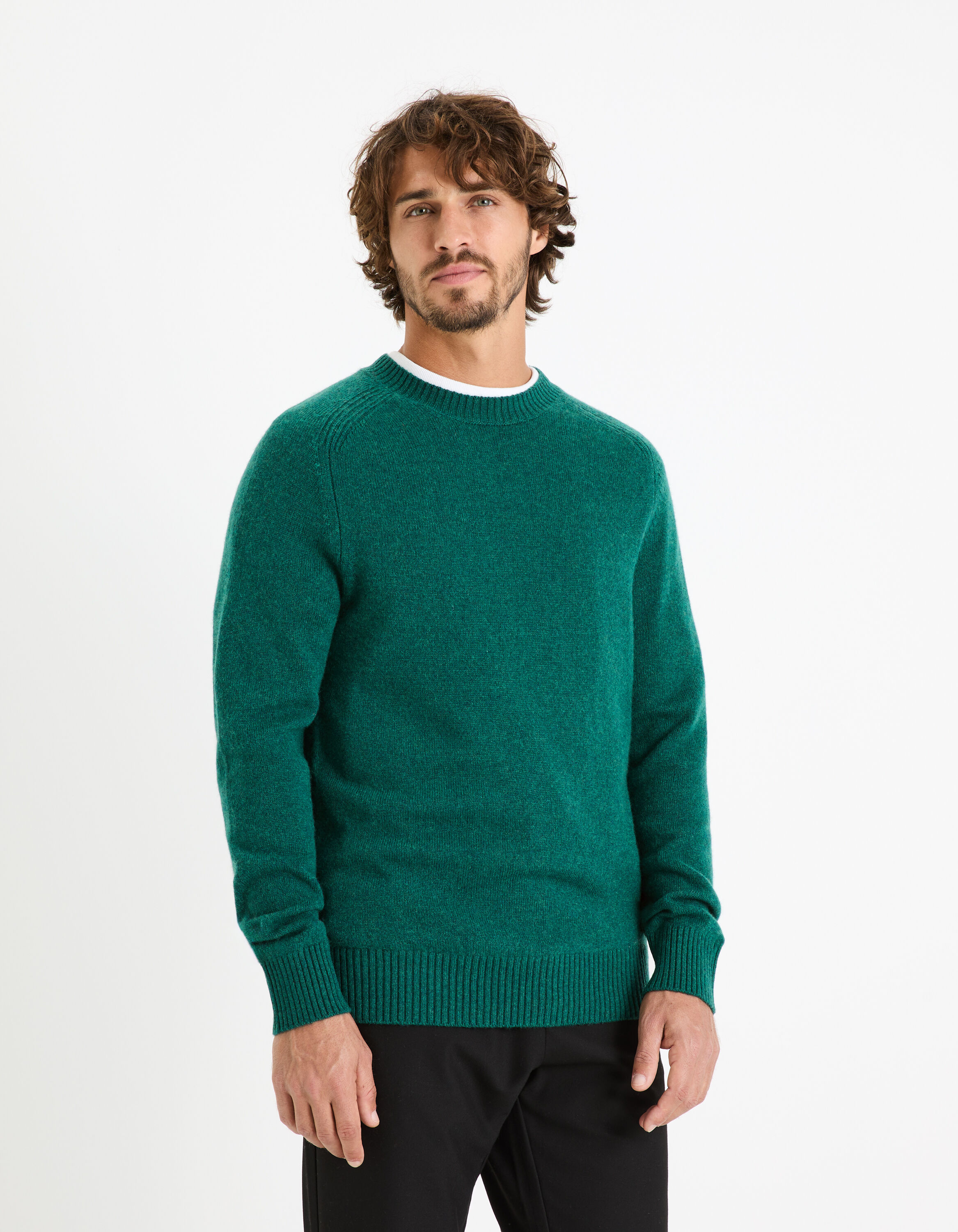 Pull col rond 100% laine - vert