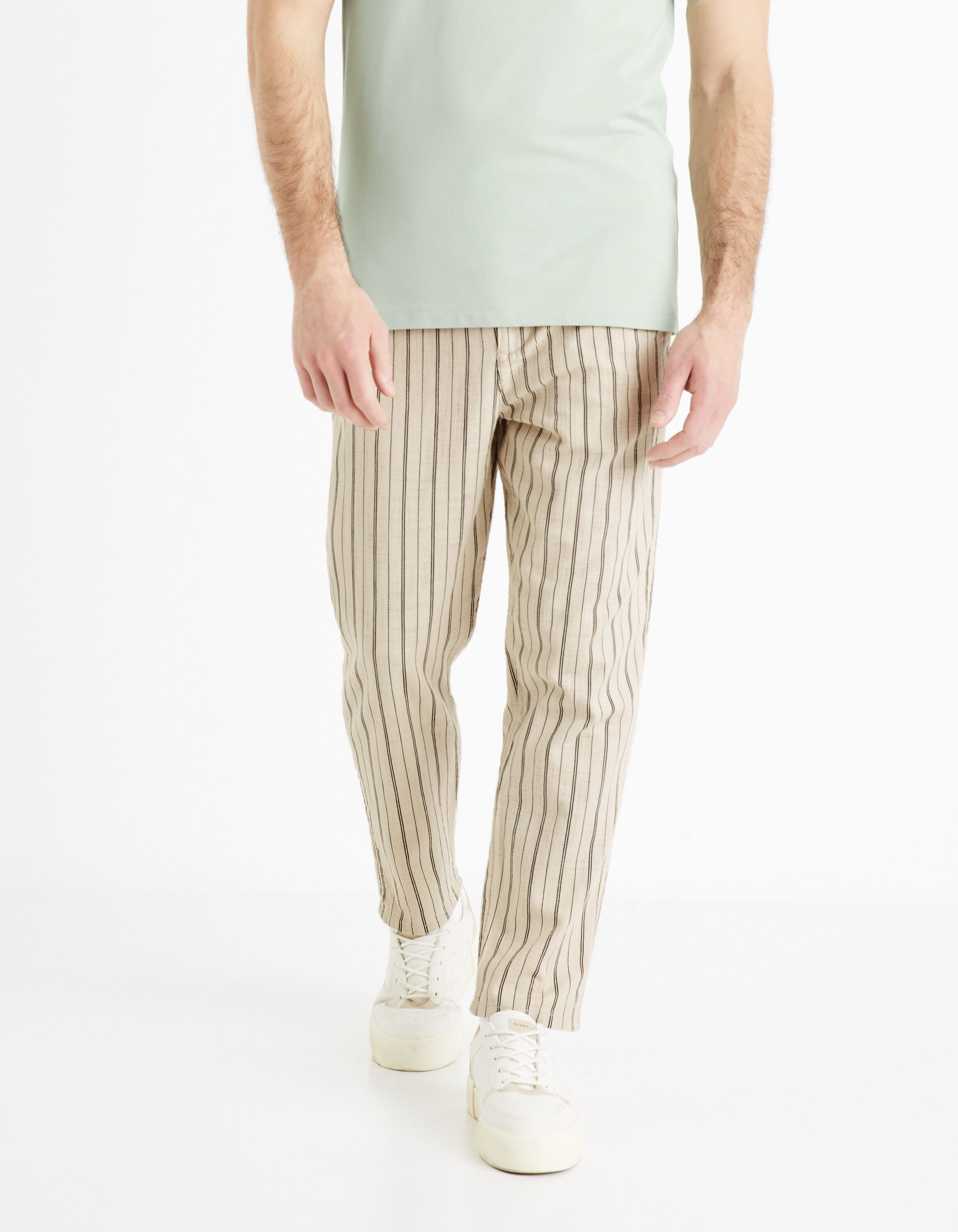 Pantalon 100% coton - ecru ray&eacute;