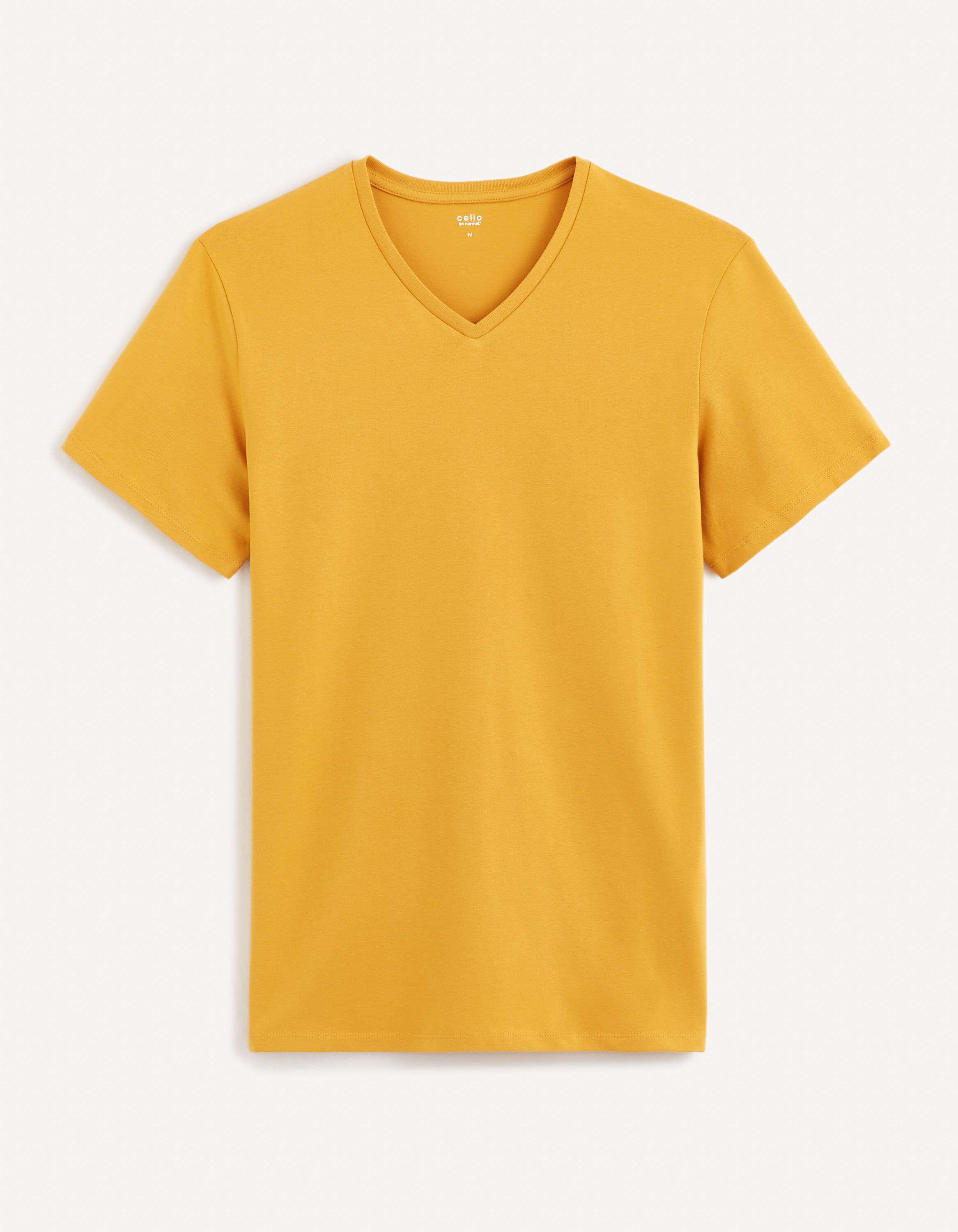 T-shirt col V coton stretch - jaune