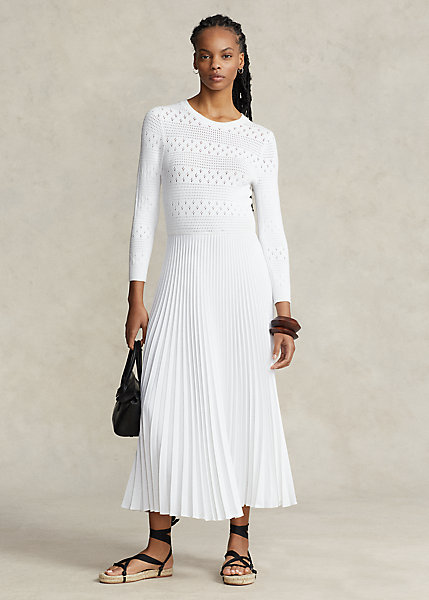 Hybrid Pointelle-Bodice Pleated Dress