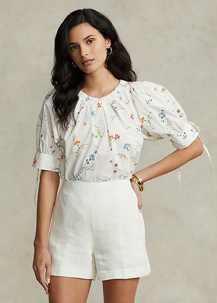 Floral Pleated Cotton Top