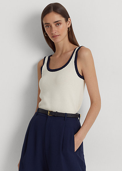 Two-Tone Cotton-Blend Sleeveless Sweater