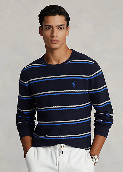 Striped Mesh-Knit Cotton Sweater