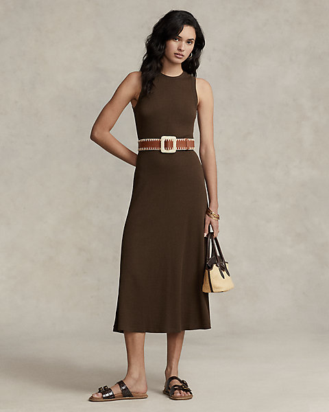 Stretch Waffle-Knit Sleeveless Dress