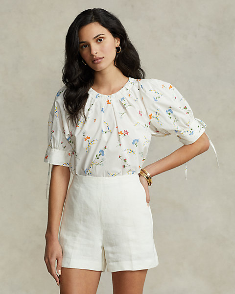 Floral Pleated Cotton Top