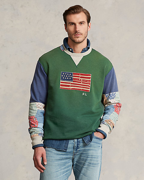 Flag Patchwork-Sleeve Fleece Sweatshirt