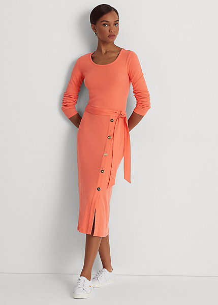 Belted Rib-Knit Dress