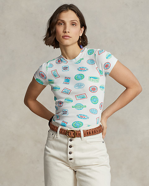 Travel Motif Ribbed Cotton Tee