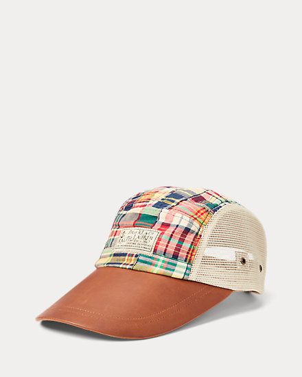 Leather-Bill Patchwork Madras Cap