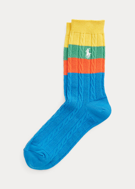 Striped Cable-Knit Crew Socks