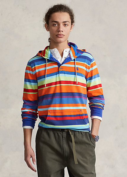 Striped Cotton Mesh Hooded Tee