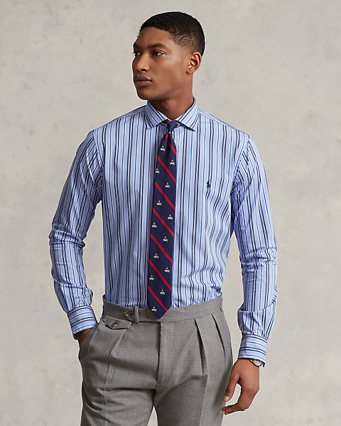 Classic Fit Striped Stretch Poplin Shirt