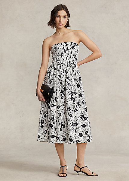 Floral Linen Strapless Dress