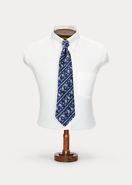 Handmade Logo-Print Indigo Linen Tie
