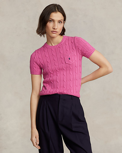 Cable-Knit Cotton Short-Sleeve Sweater