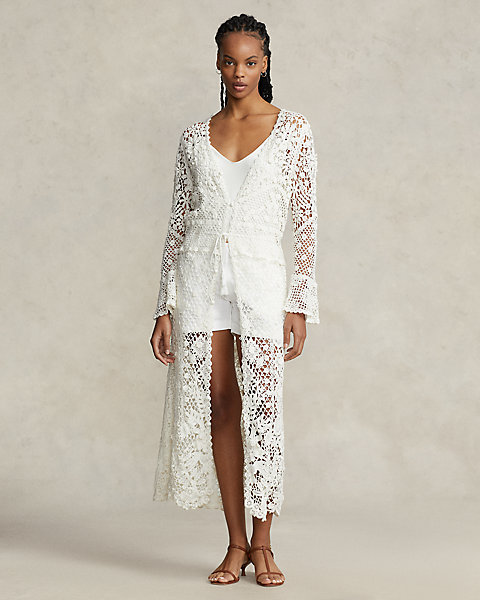 Floral Lace Button-Front Duster Jacket