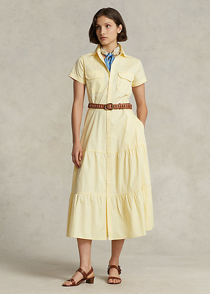Belted Tiered Cotton Shirtdress